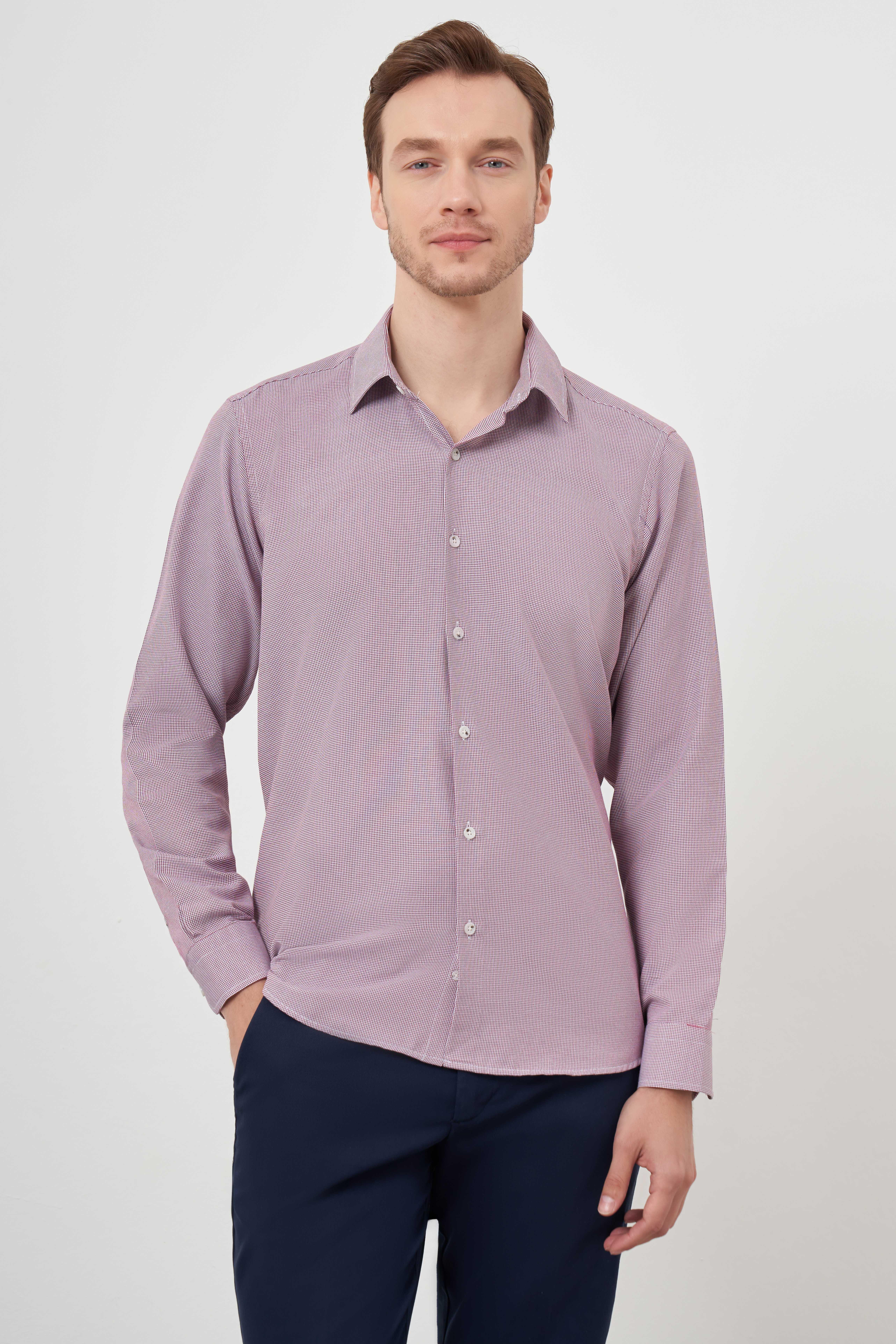 Morven Erkek Kırmızı Slim Fit Desenli Gömlek