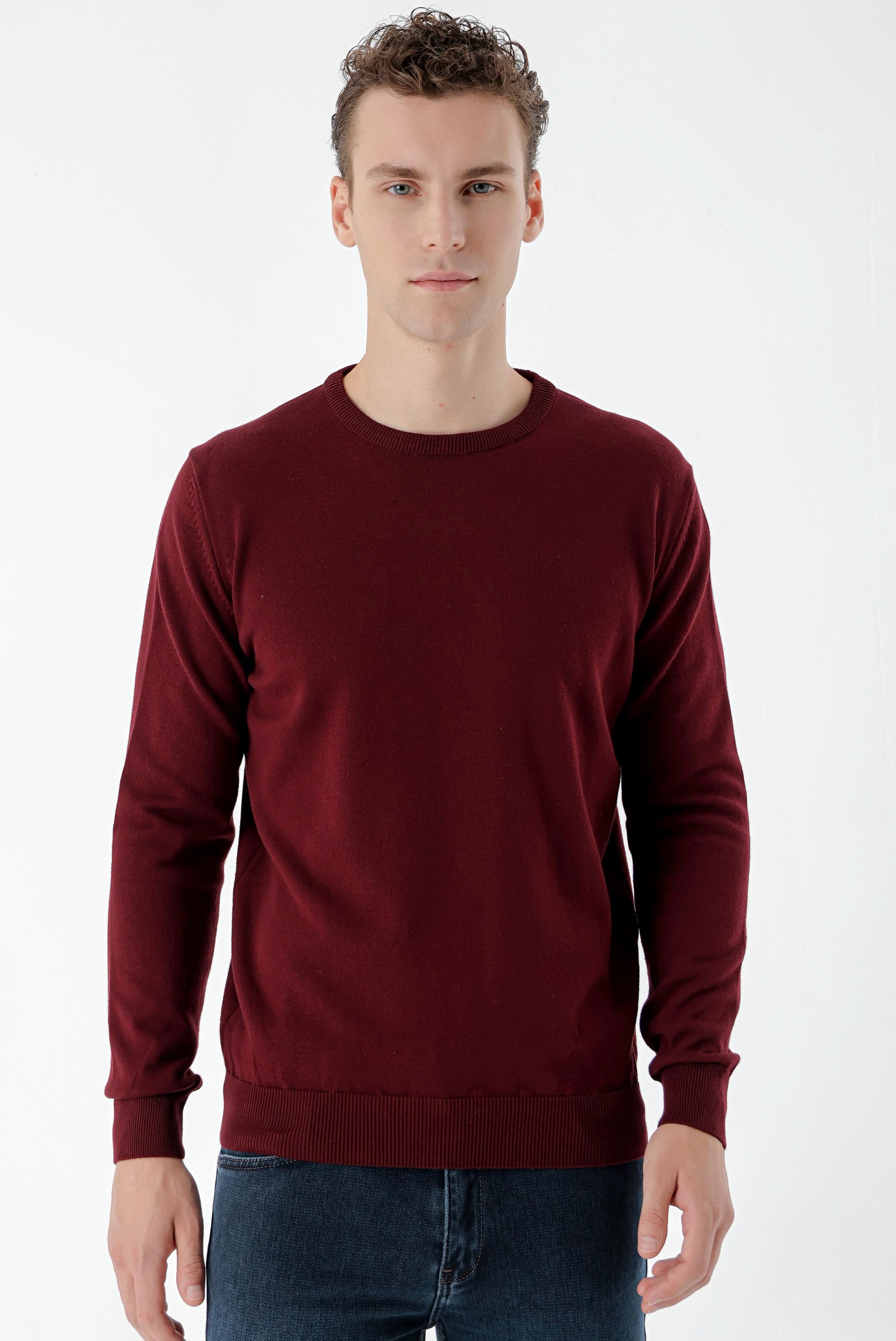 Morven Erkek Koyu Bordo Basic Bisiklet Yaka Dynamic Fit Rahat Kesim Triko