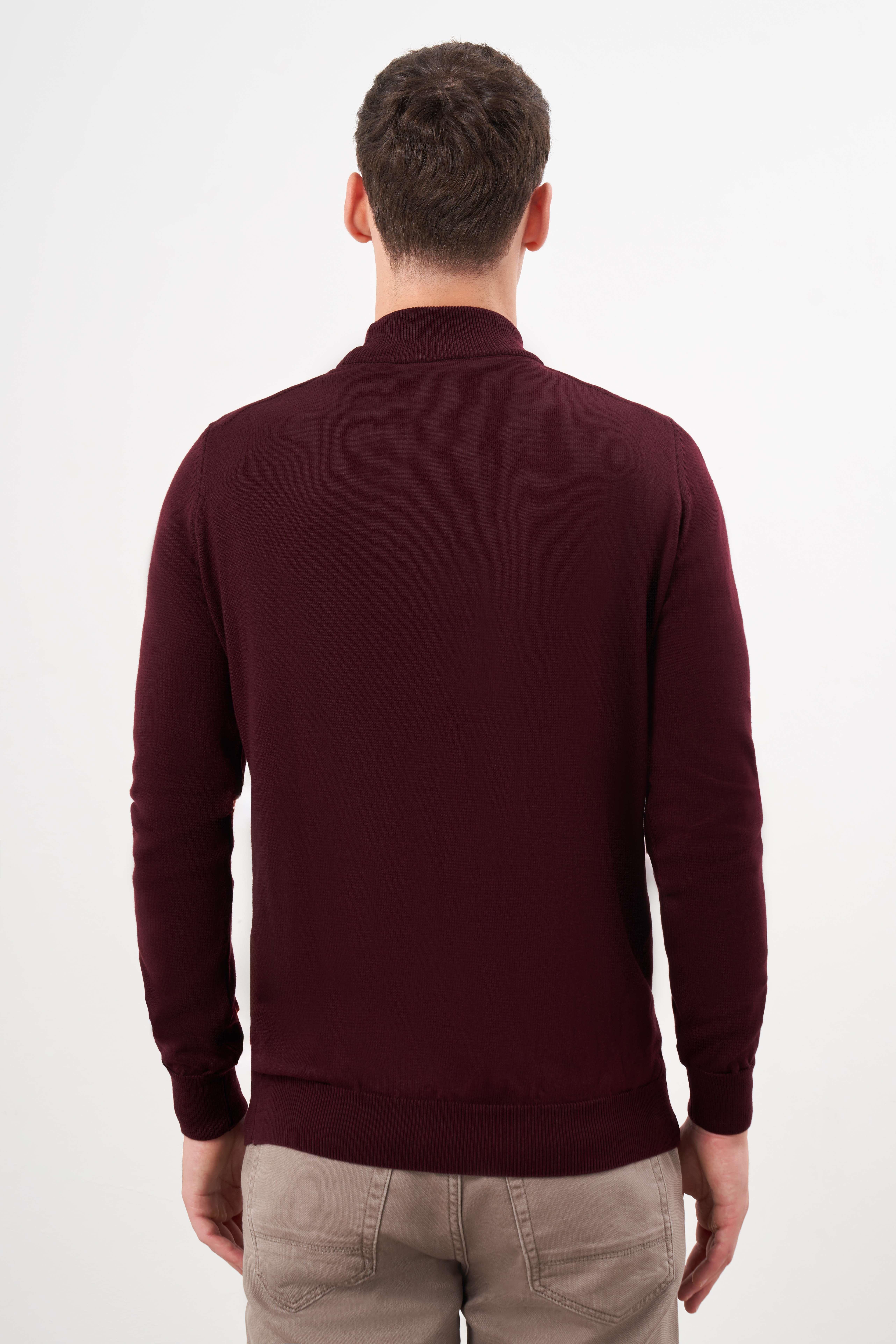 Morven Erkek Koyu Bordo Basic Yarım Balıkçı Yaka Dynamic Fit Rahat Kesim Triko