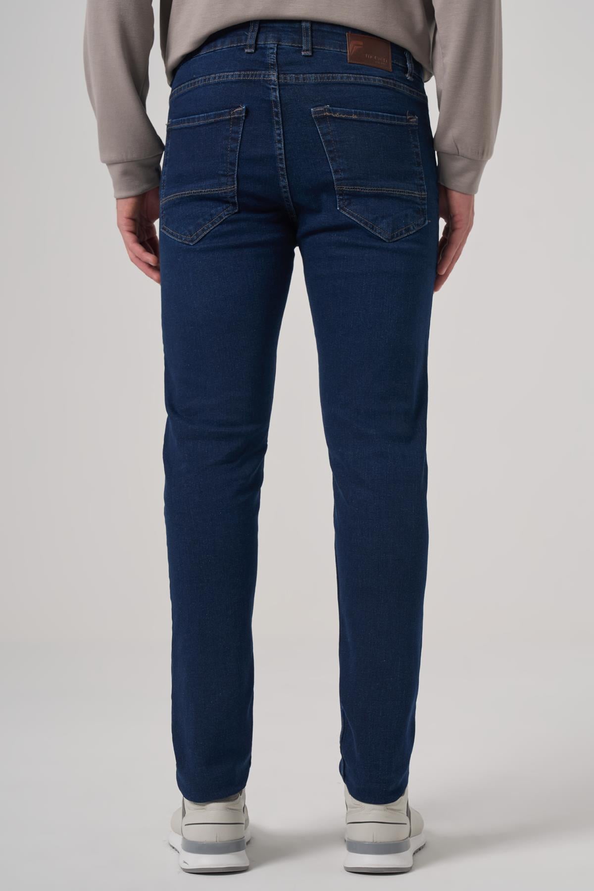 Morven Erkek Koyu Mavi Denim 5 Cep Slim Fit Jean Kot Pantolon