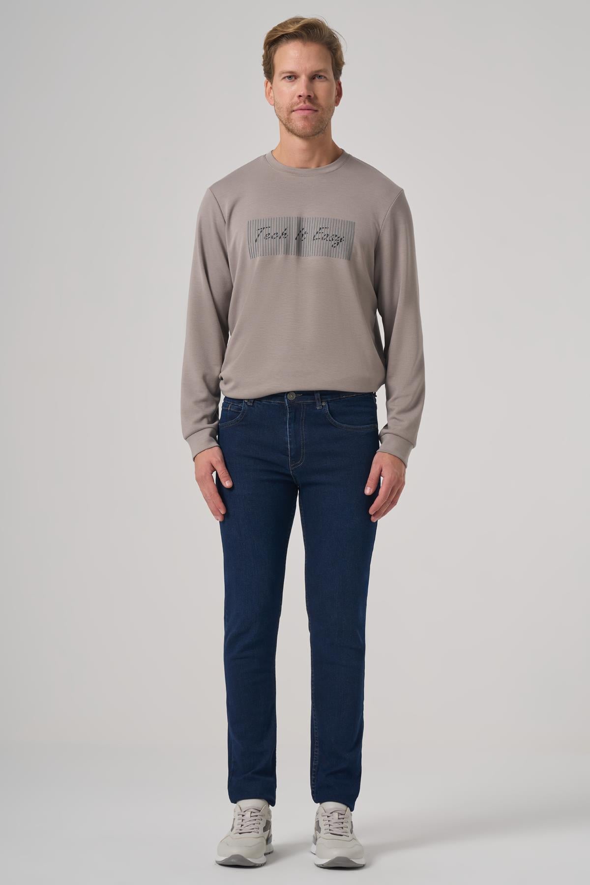 Morven Erkek Koyu Mavi Denim 5 Cep Slim Fit Jean Kot Pantolon