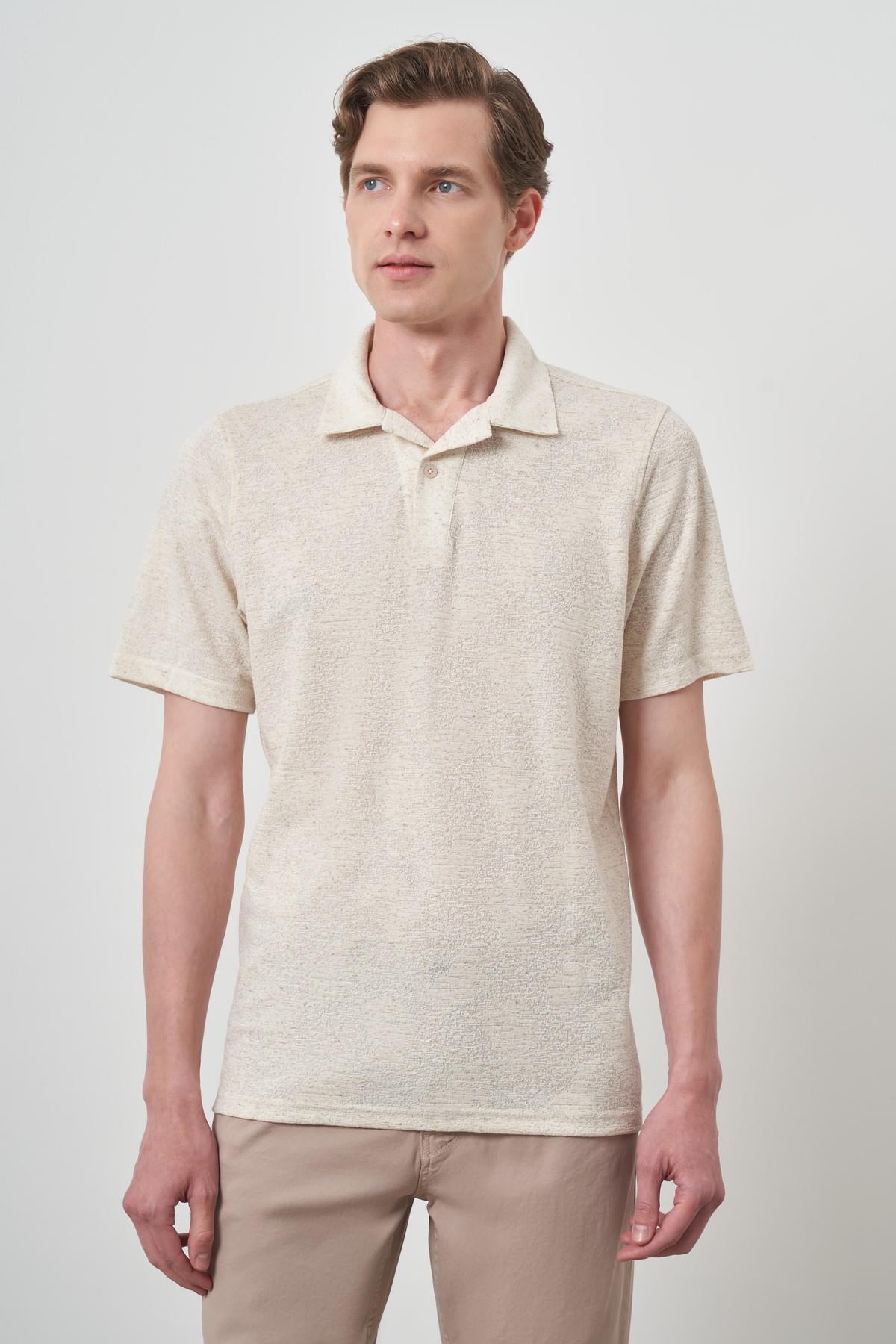 Morven Erkek Kremrengi Trend Apaşi Yaka Kısa Kollu Gömlek