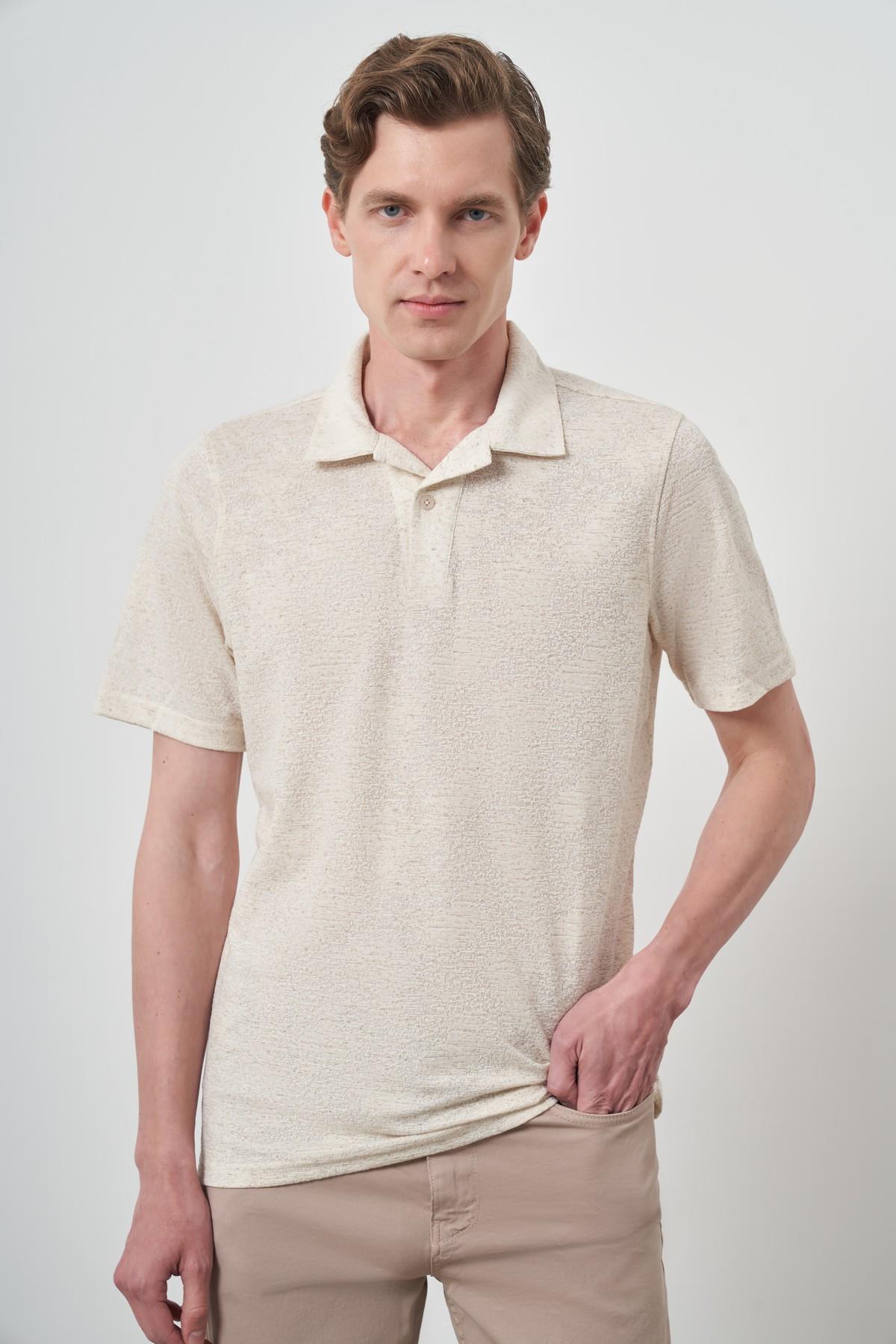 Morven Erkek Kremrengi Trend Apaşi Yaka Kısa Kollu Gömlek