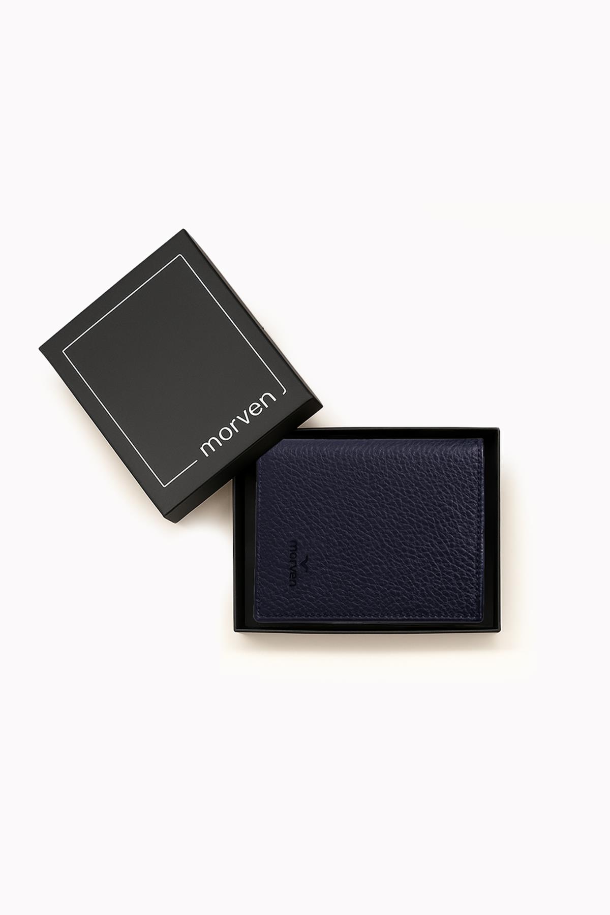 Morven Erkek Lacivert %100 Deri Mıknatıslı Cüzdan