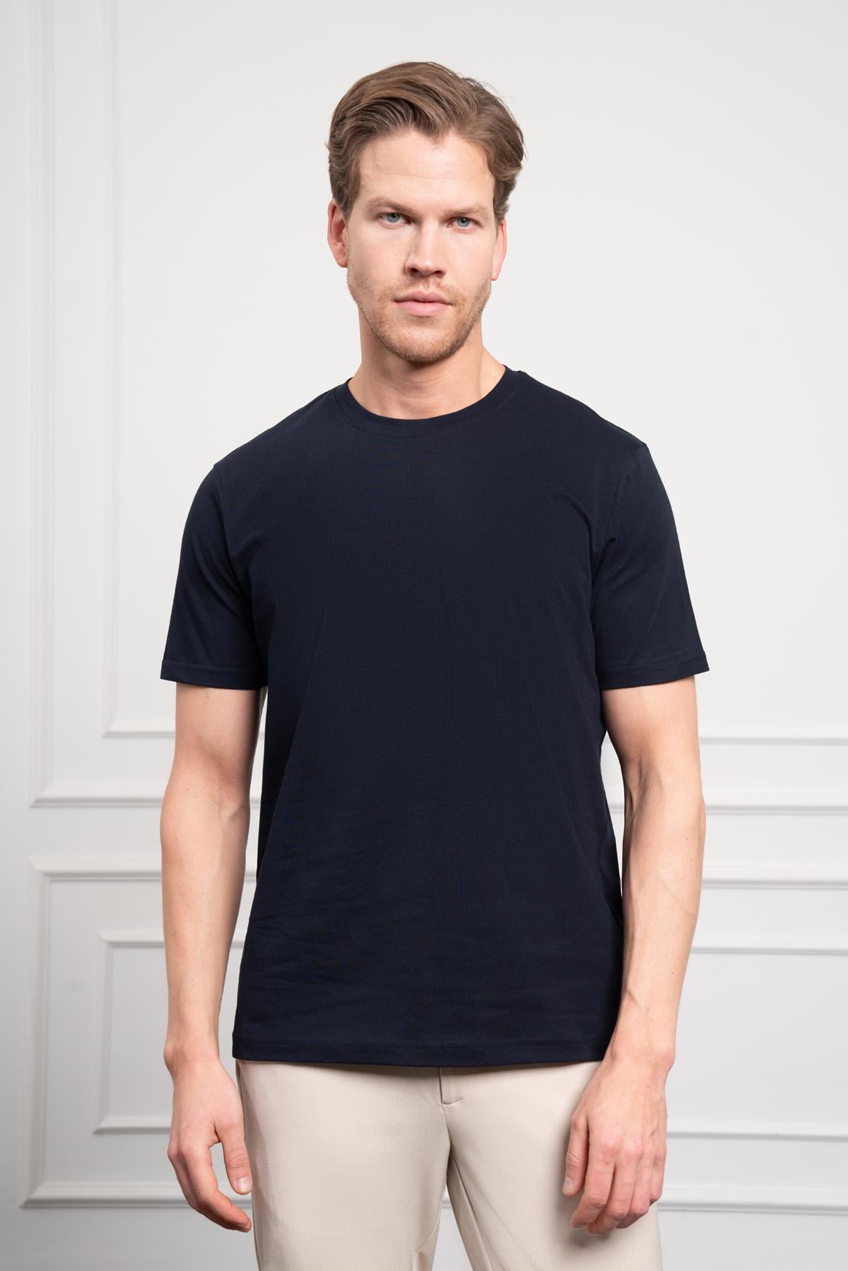 Morven Erkek Lacivert Basic Bisiklet Yaka Dynamic Fit Pamuk T-Shirt
