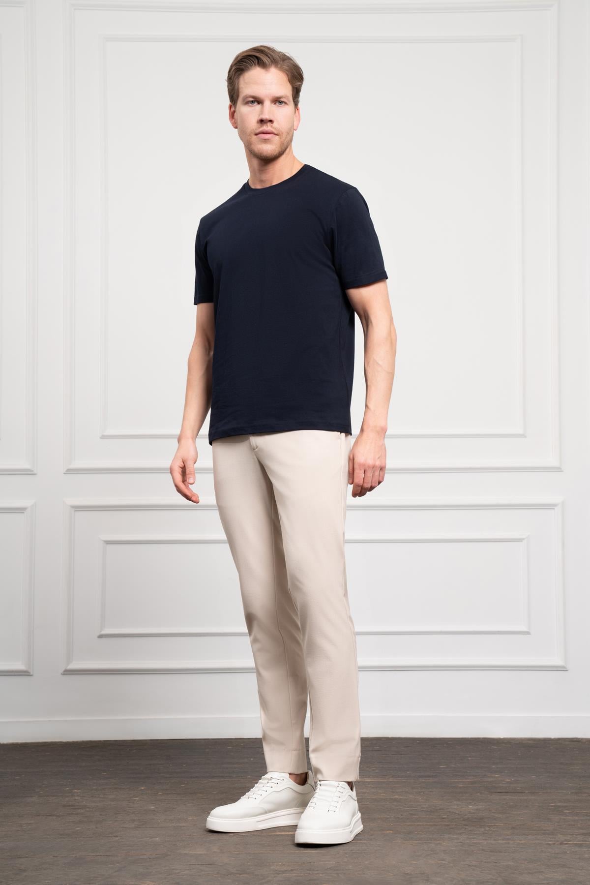 Morven Erkek Lacivert Basic Bisiklet Yaka Dynamic Fit Pamuk T-Shirt