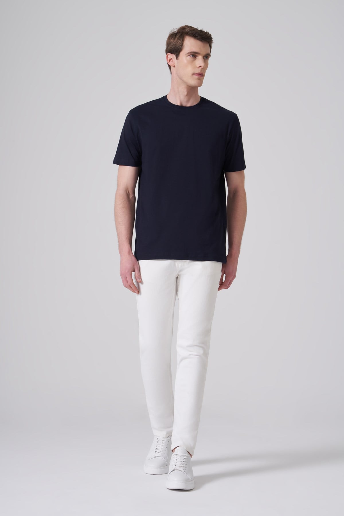 Morven Erkek Lacivert Basic Bisiklet Yaka Dynamic Fit Pamuk T-Shirt