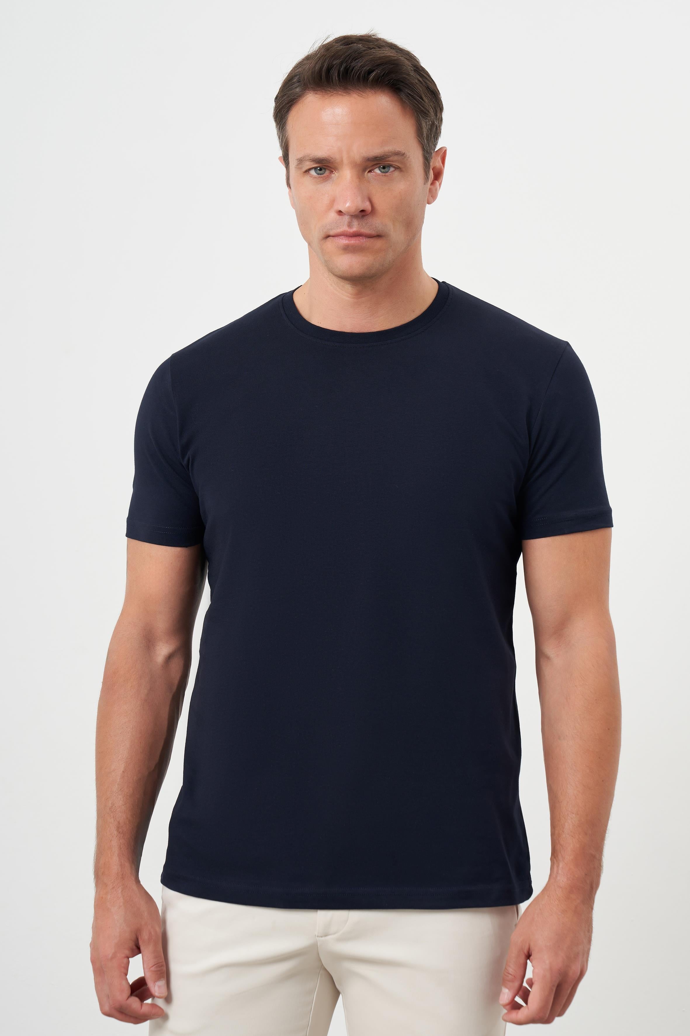 Morven Erkek Lacivert Basic Bisiklet Yaka Dynamic Fit Rahat Kesim T-Shirt