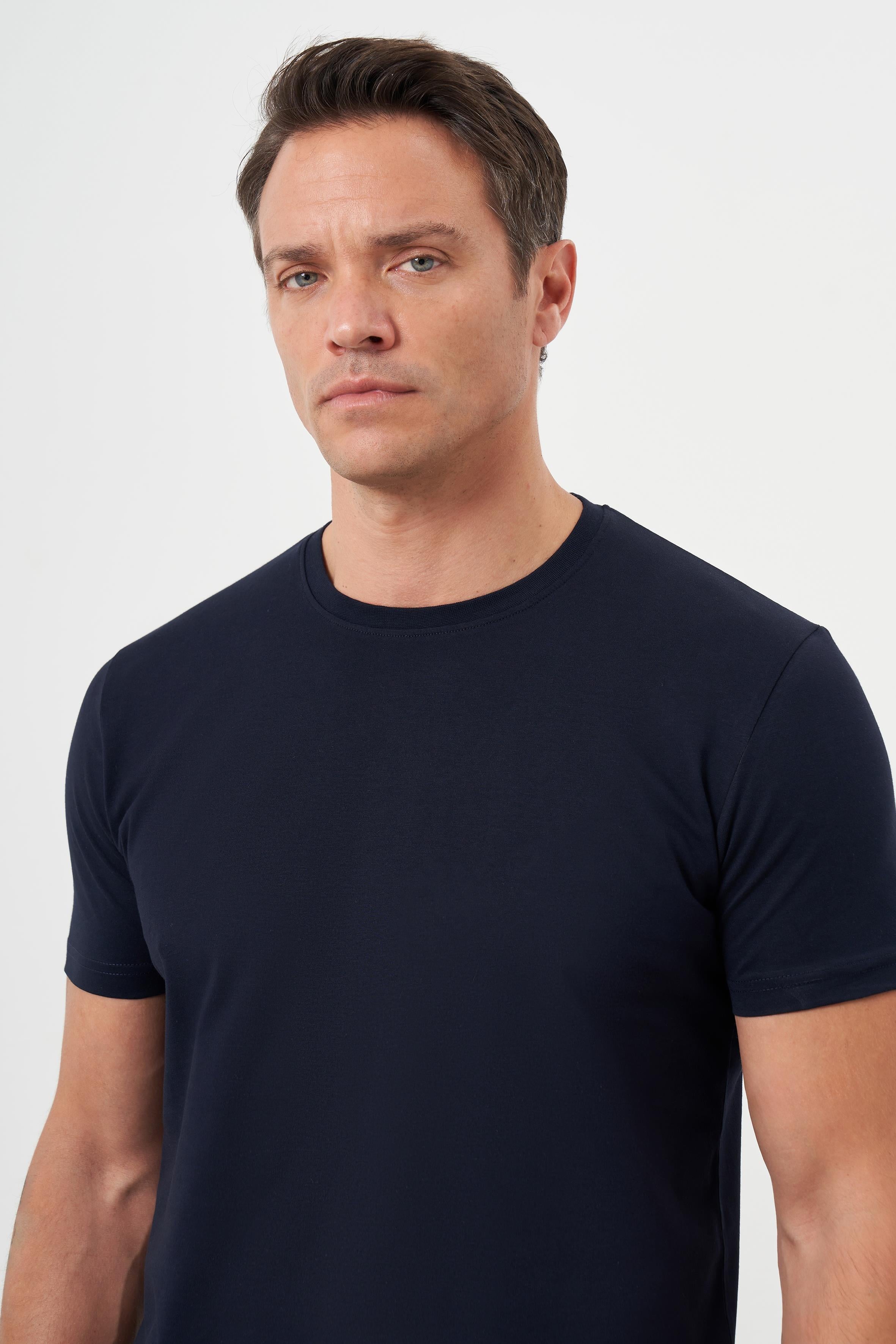 Morven Erkek Lacivert Basic Bisiklet Yaka Dynamic Fit Rahat Kesim T-Shirt