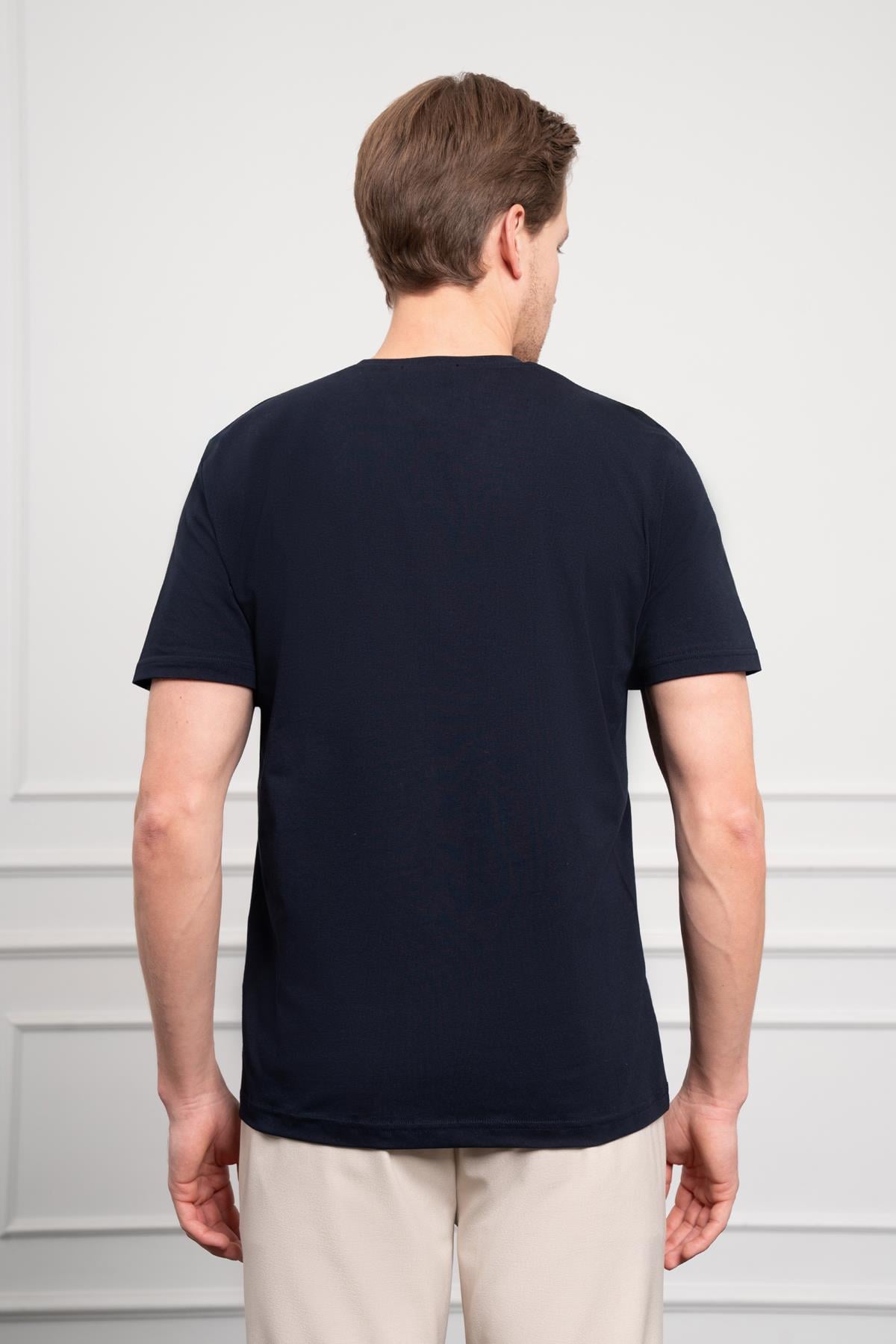 Morven Erkek Lacivert Basic Bisiklet Yaka Dynamic Fit Pamuk T-Shirt