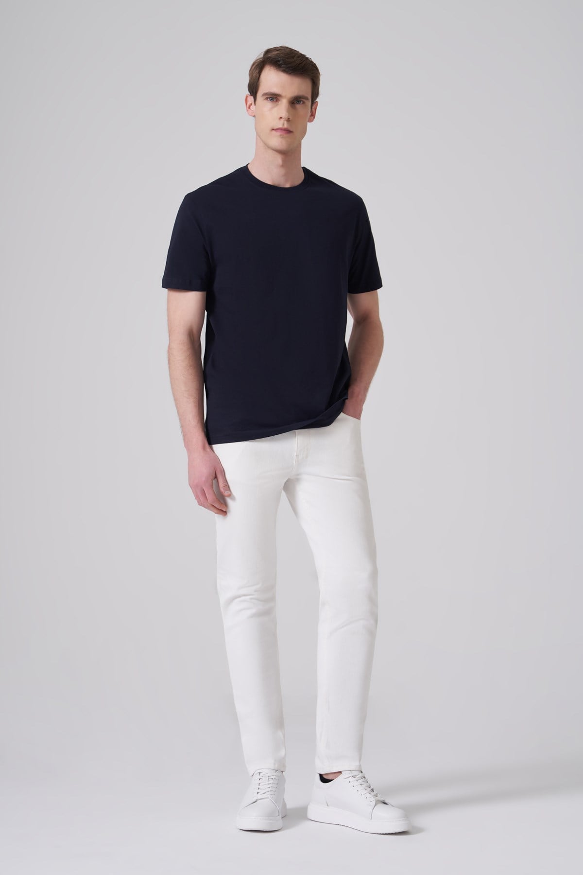Morven Erkek Lacivert Basic Bisiklet Yaka Dynamic Fit Pamuk T-Shirt