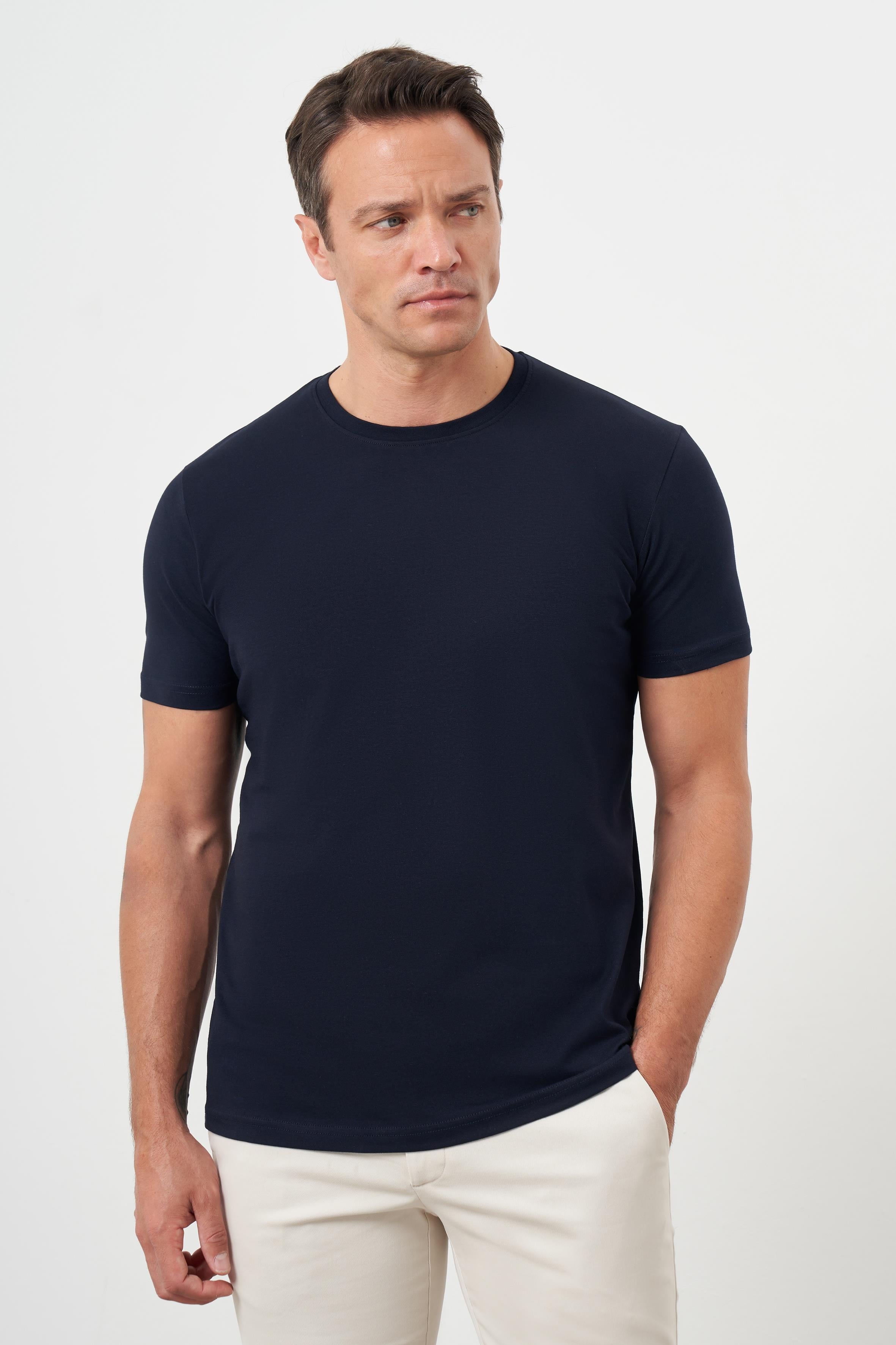 Morven Erkek Lacivert Basic Bisiklet Yaka Dynamic Fit Rahat Kesim T-Shirt