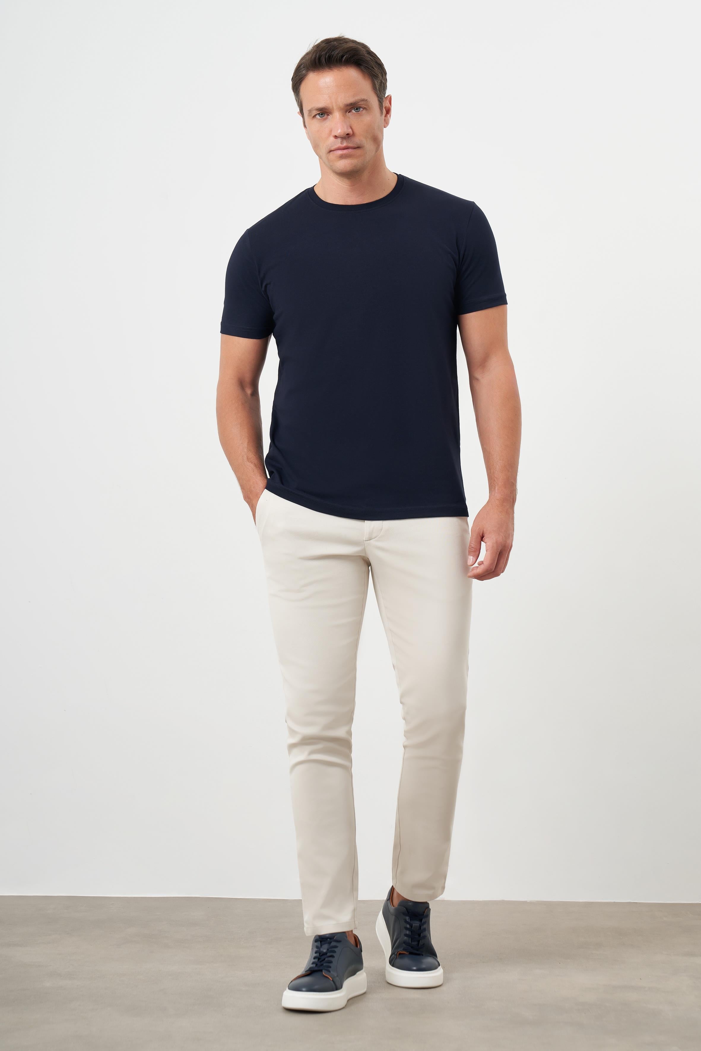 Morven Erkek Lacivert Basic Bisiklet Yaka Dynamic Fit Rahat Kesim T-Shirt