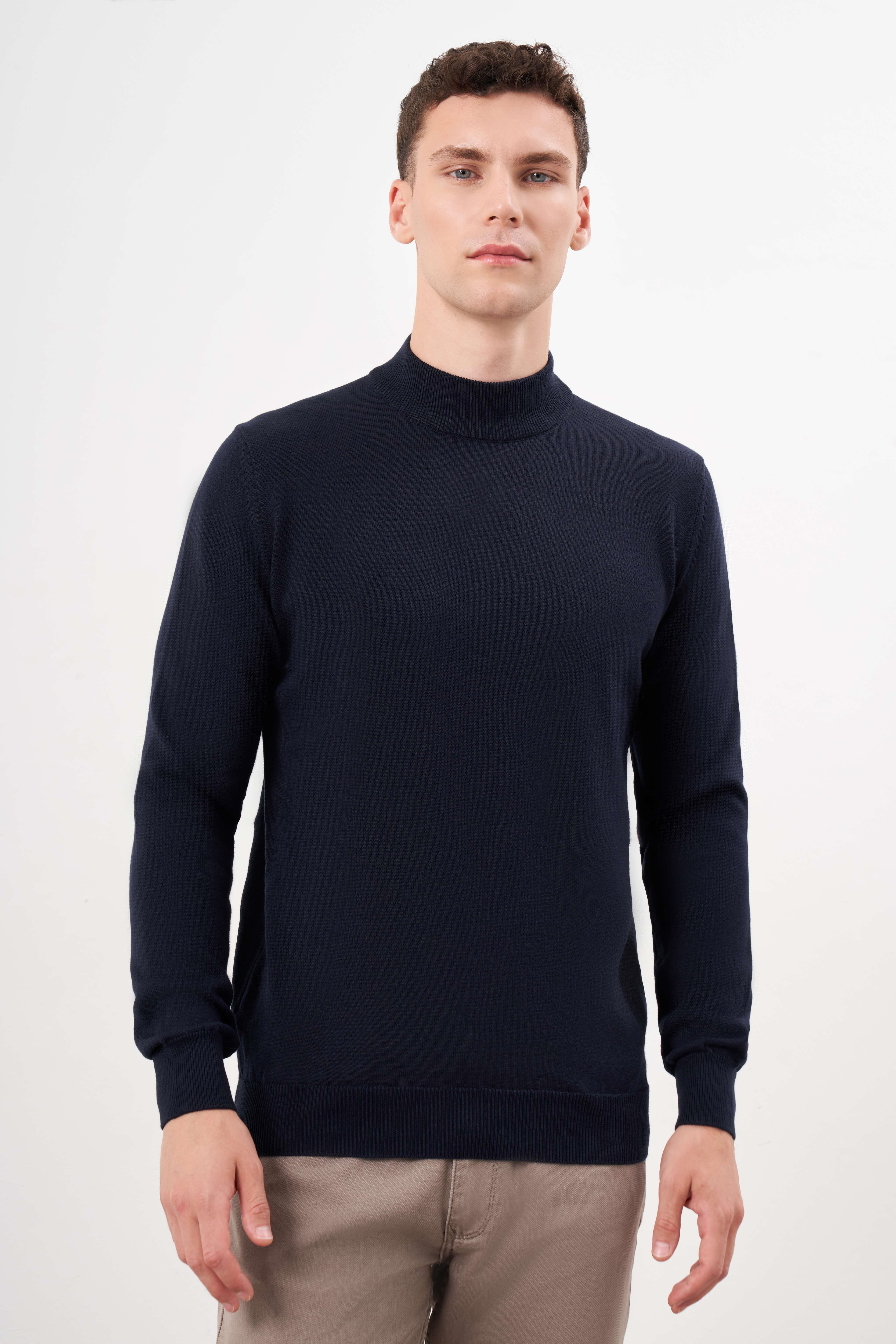 Morven Erkek Lacivert Basic Yarım Balıkçı Yaka Dynamic Fit Rahat Kesim Triko