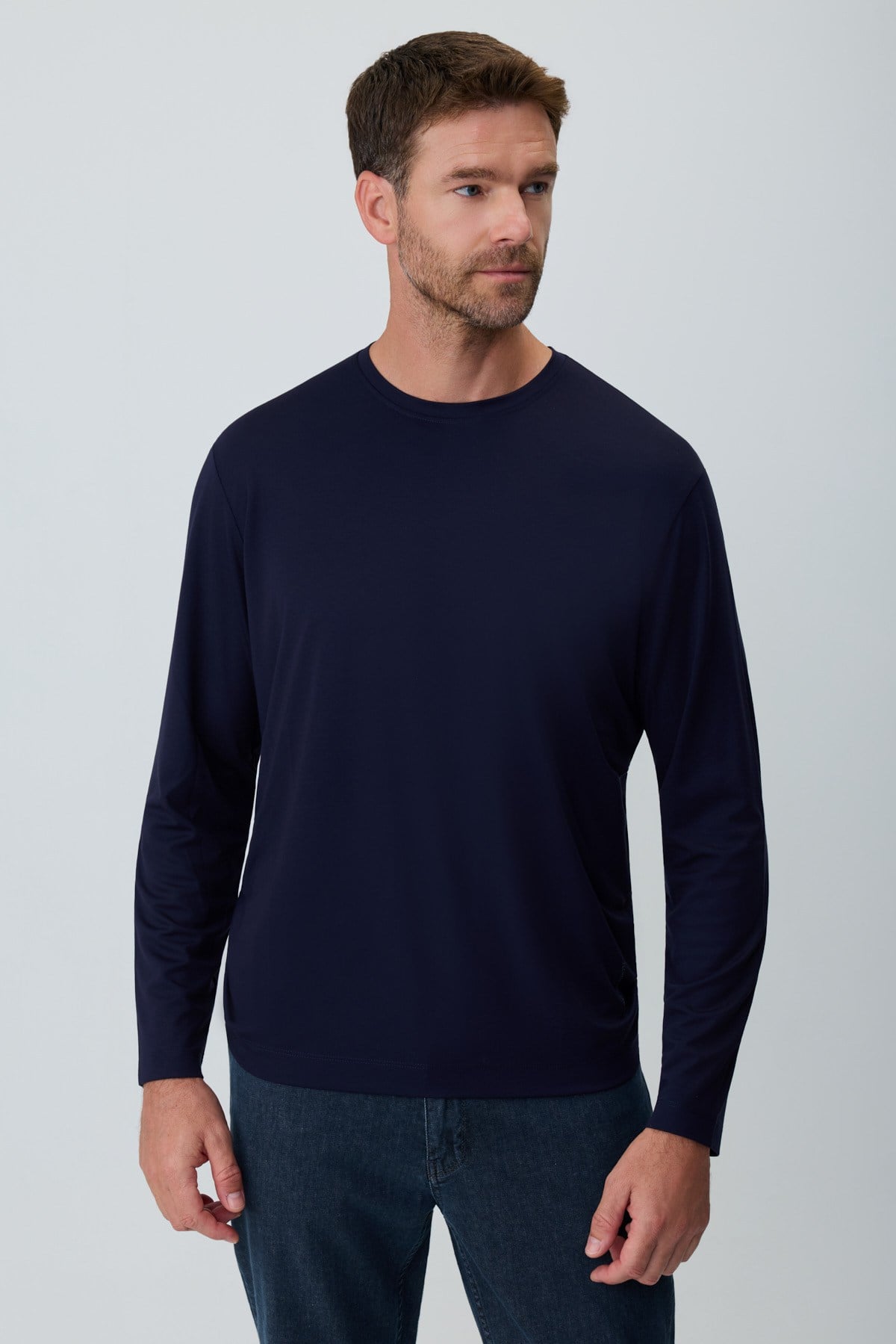 Morven Erkek Lacivert Bisiklet Yaka Rayon Sweatshirt