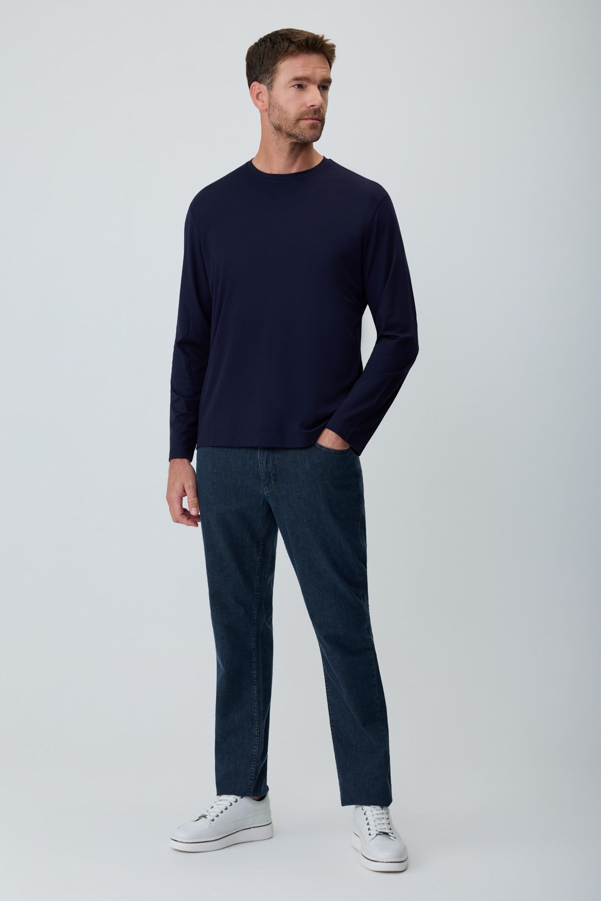 Morven Erkek Lacivert Bisiklet Yaka Rayon Sweatshirt