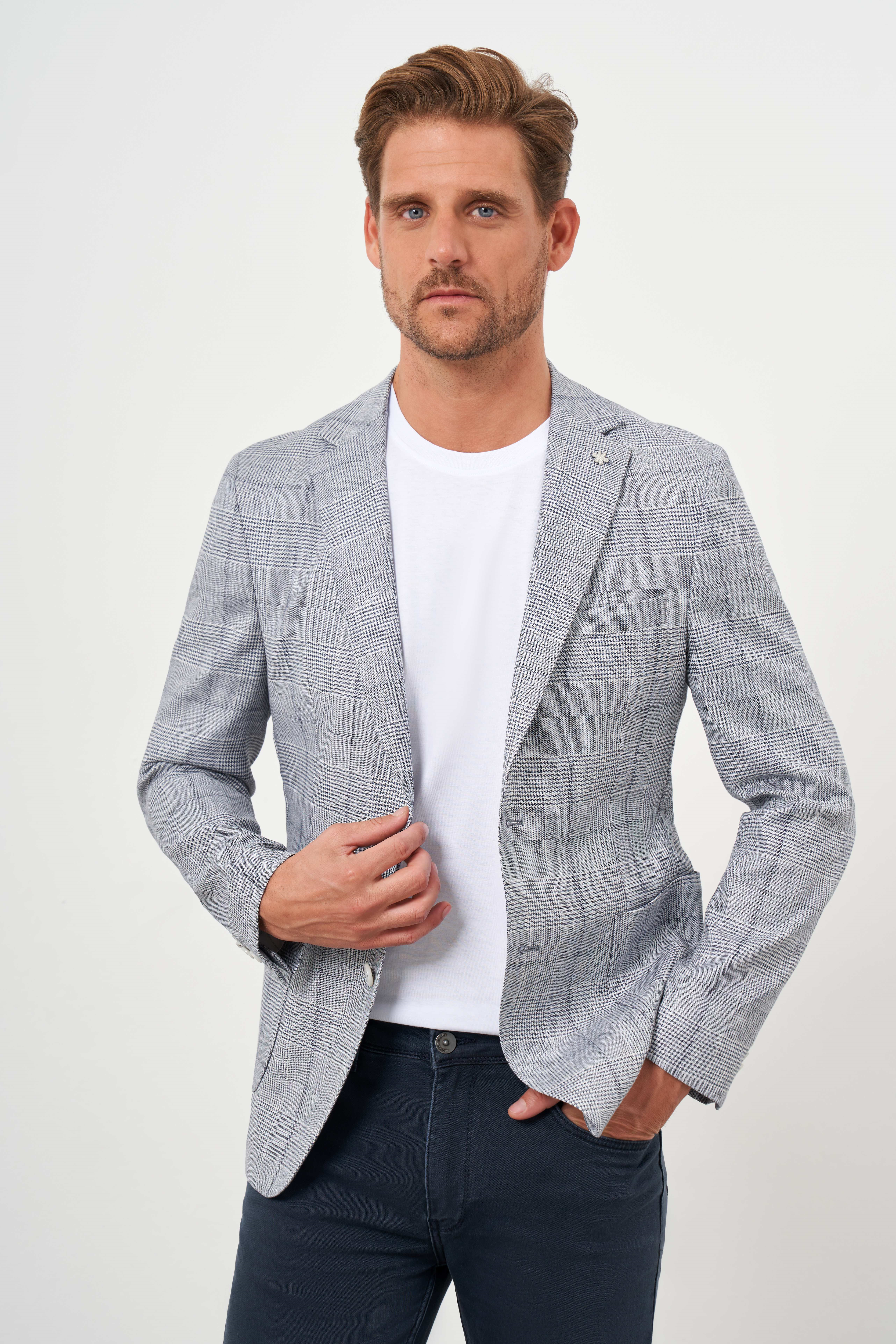 Morven Erkek Lacivert Dokuma Slim Fit Torba Cep Mono Yaka Spor Ceket