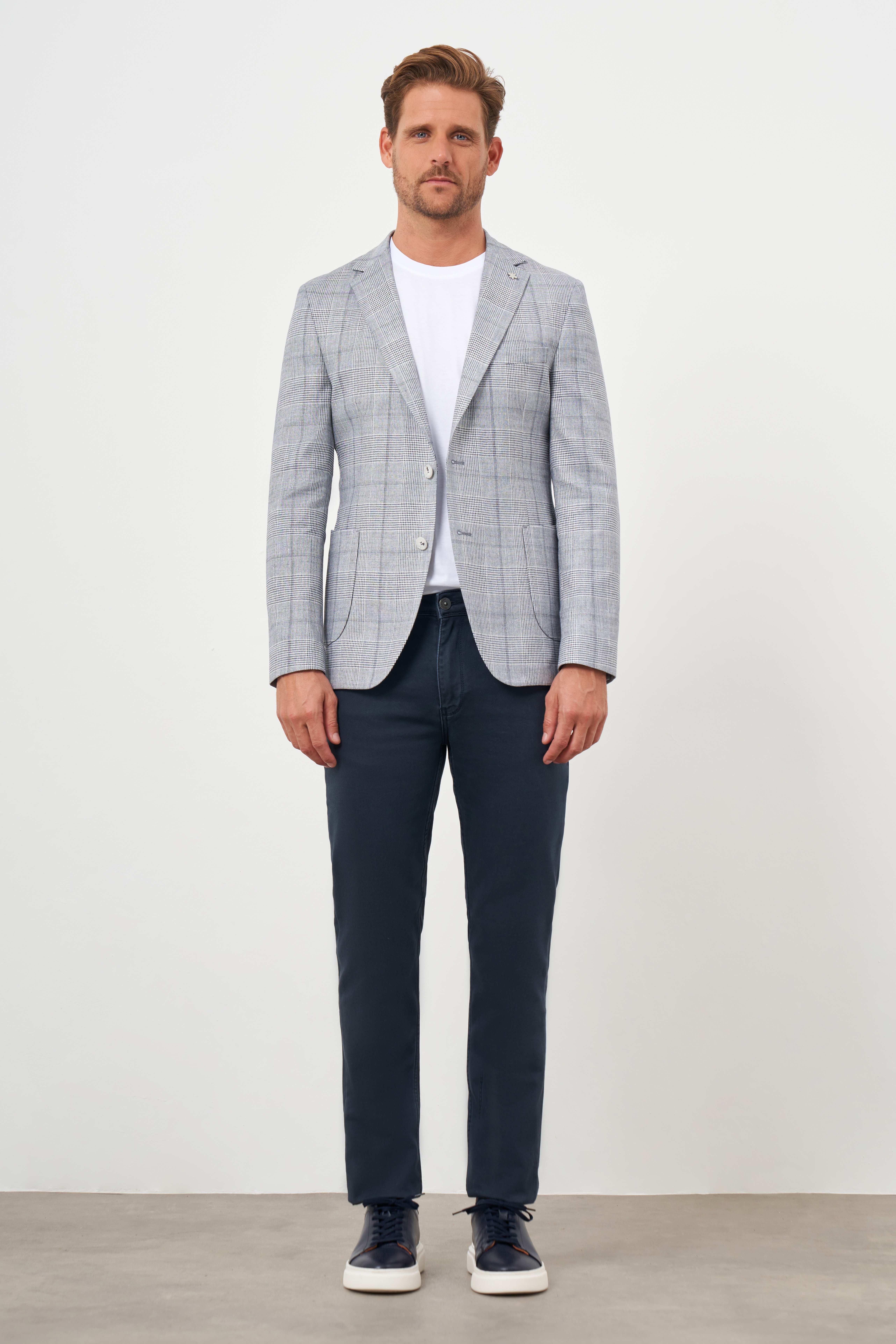 Morven Erkek Lacivert Dokuma Slim Fit Torba Cep Mono Yaka Spor Ceket