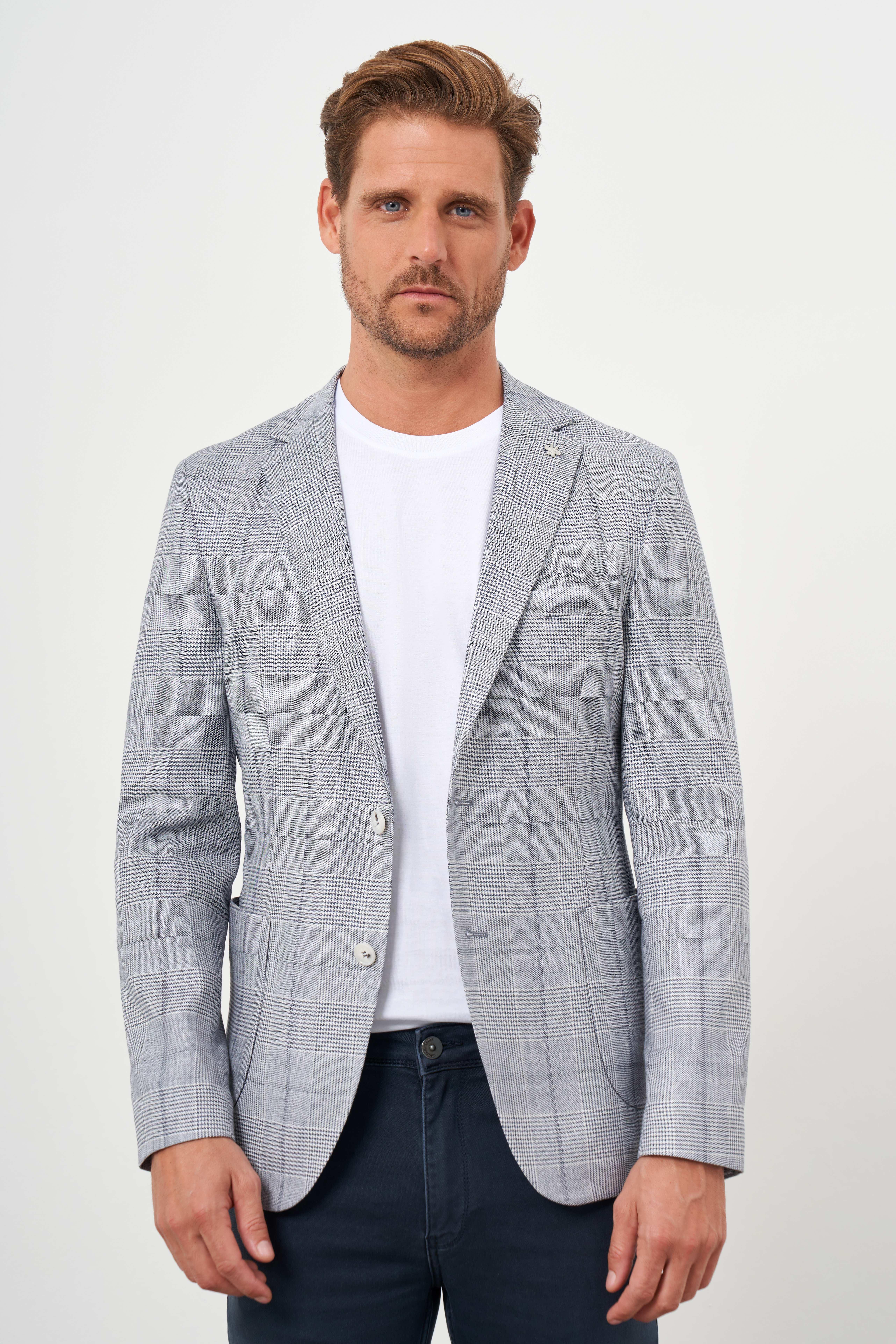 Morven Erkek Lacivert Dokuma Slim Fit Torba Cep Mono Yaka Spor Ceket