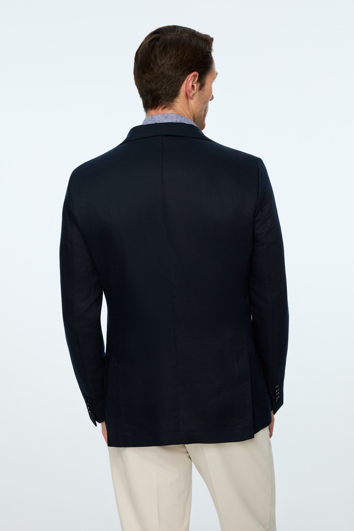 Morven Erkek Lacivert Dokuma Trend Düz Slim Fit Mono Yaka Ceket