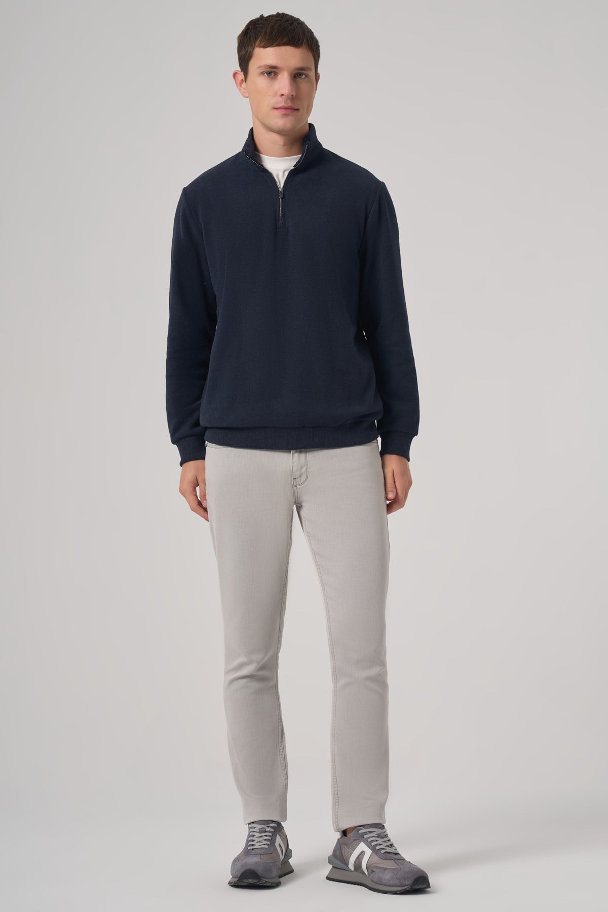 Morven Erkek Lacivert Fermuarlı Bato Yaka Dynamic Fit Sweatshirt