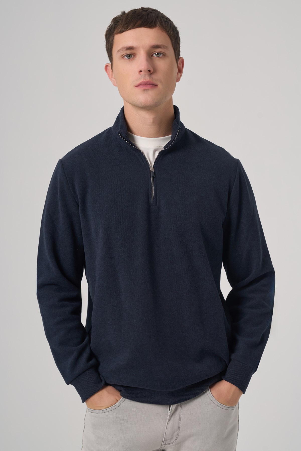 Morven Erkek Lacivert Fermuarlı Bato Yaka Dynamic Fit Sweatshirt
