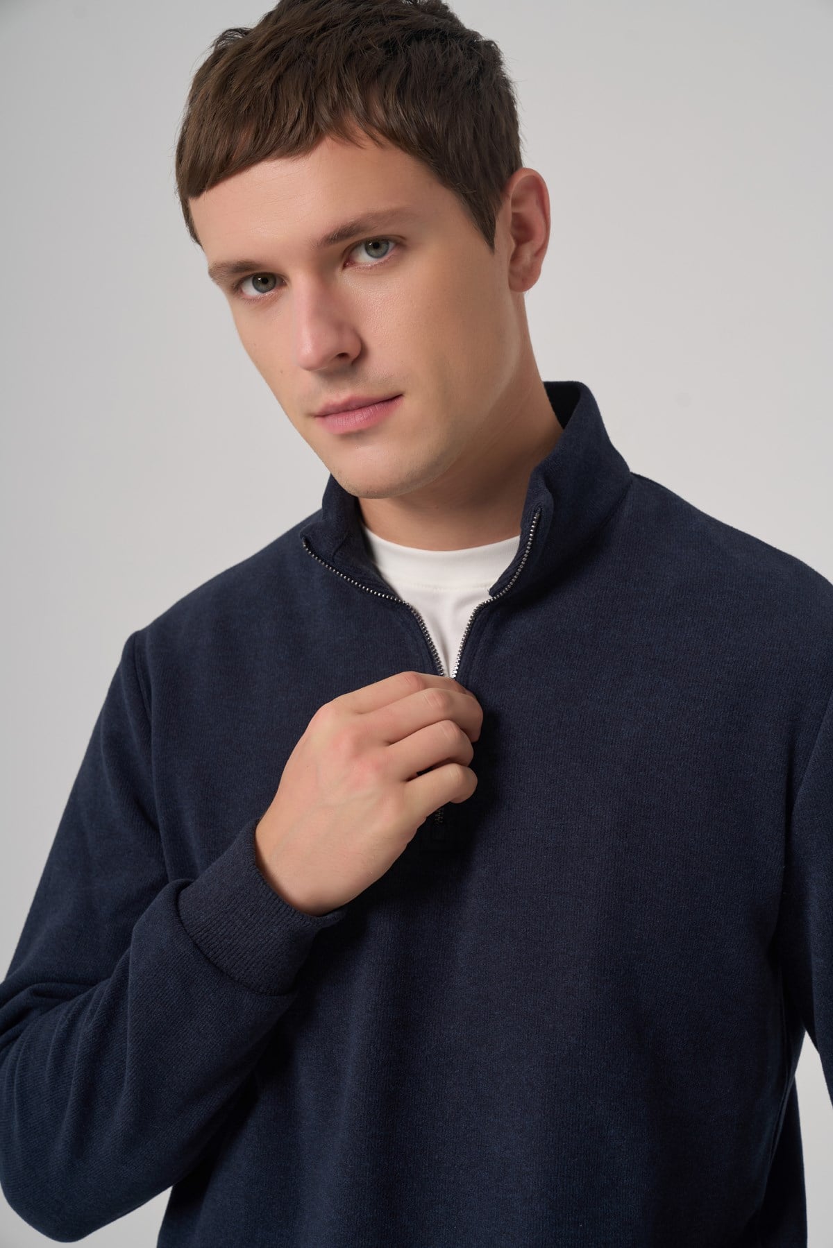 Morven Erkek Lacivert Fermuarlı Bato Yaka Dynamic Fit Sweatshirt
