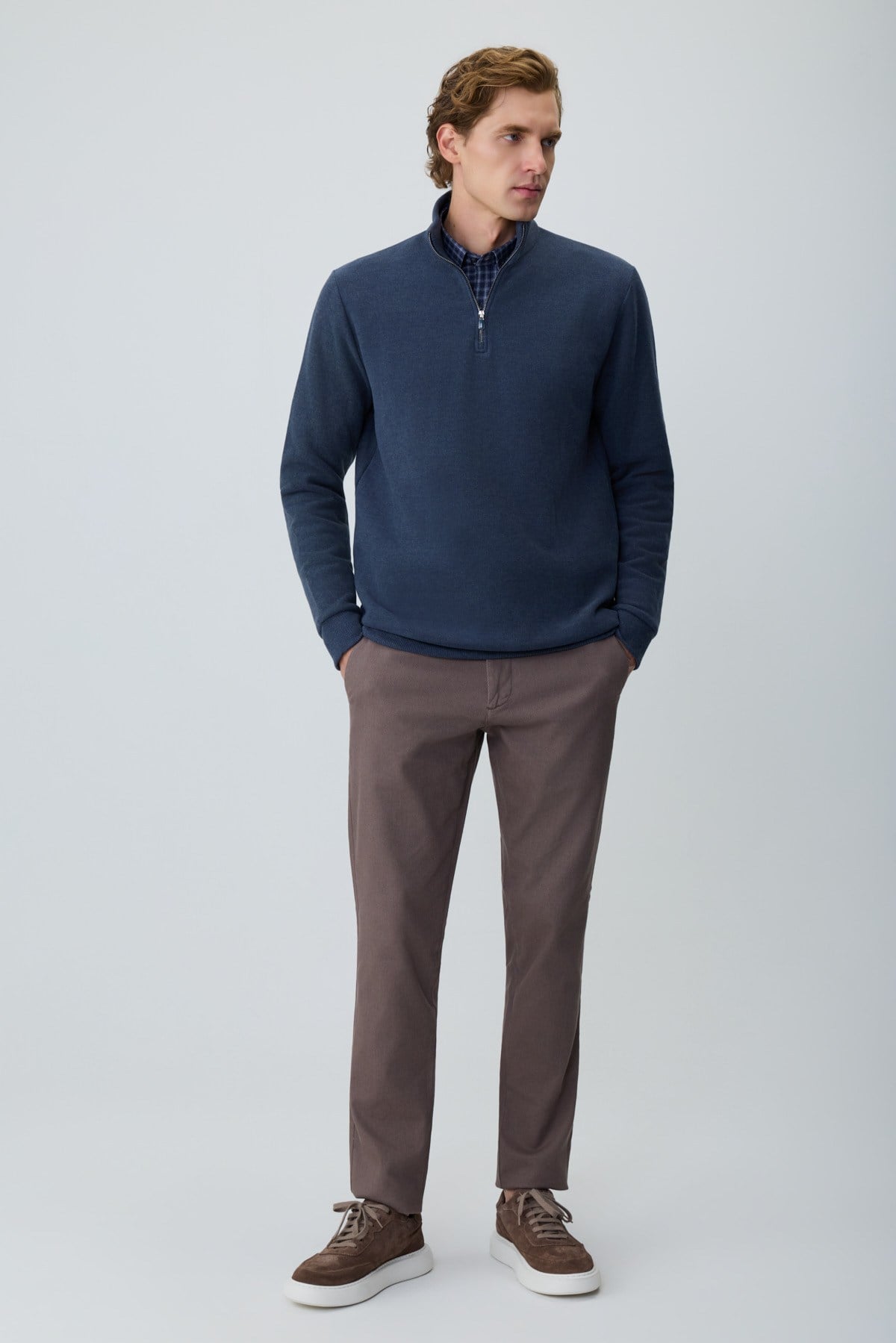 Morven Erkek Lacivert Fermuarlı Bato Yaka Dynamic Fit Sweatshirt