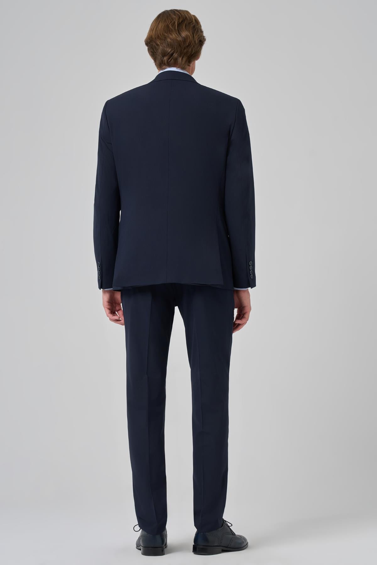 Morven Erkek Lacivert Slim Fit Mono Yaka Yelekli Takım Elbise
