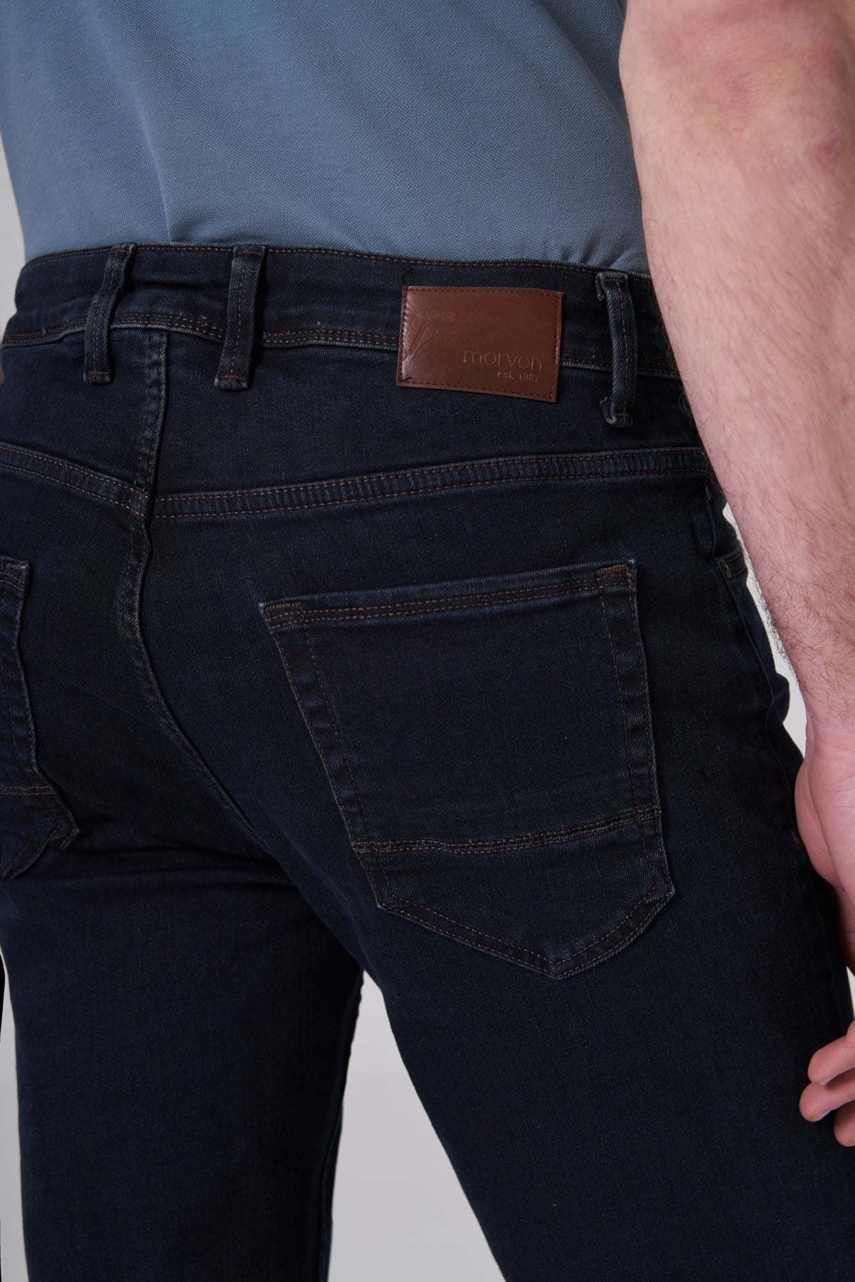 Morven Erkek Lacivert - Kahve Denim 5 Cep Slim Fit Jean