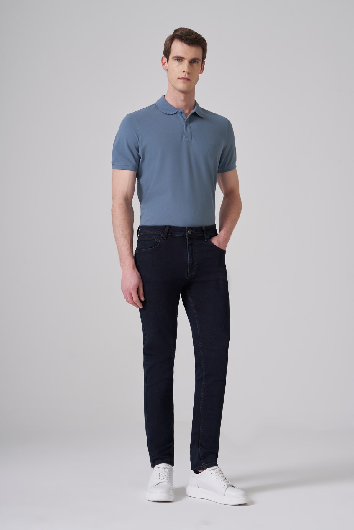 Morven Erkek Lacivert - Kahve Denim 5 Cep Slim Fit Jean