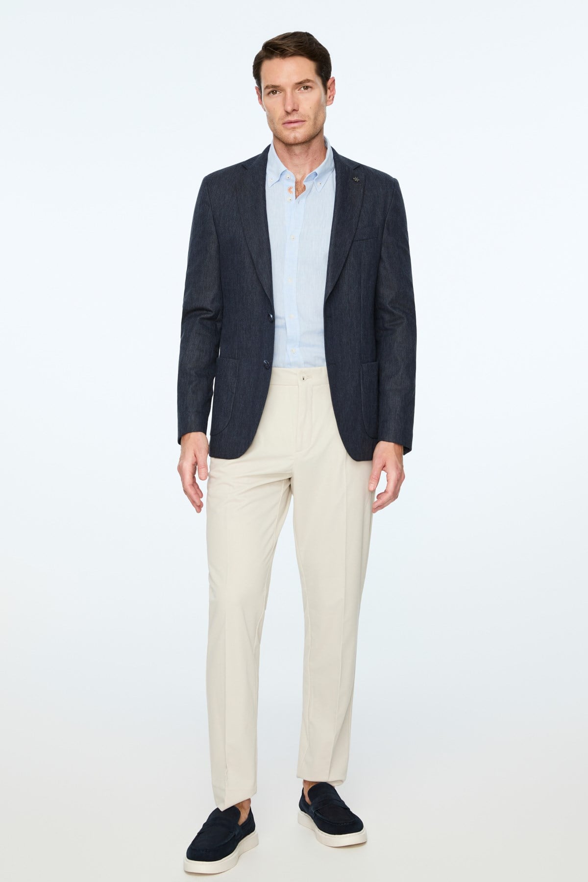 Morven Erkek Lacivert Keten Trend Desenli Slim Fit Ceket