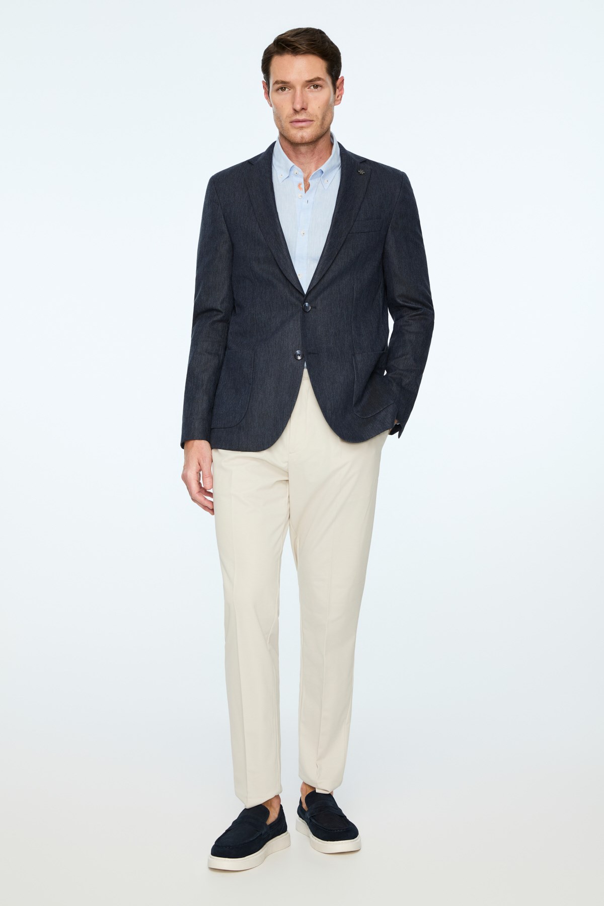 Morven Erkek Lacivert Keten Trend Desenli Slim Fit Ceket