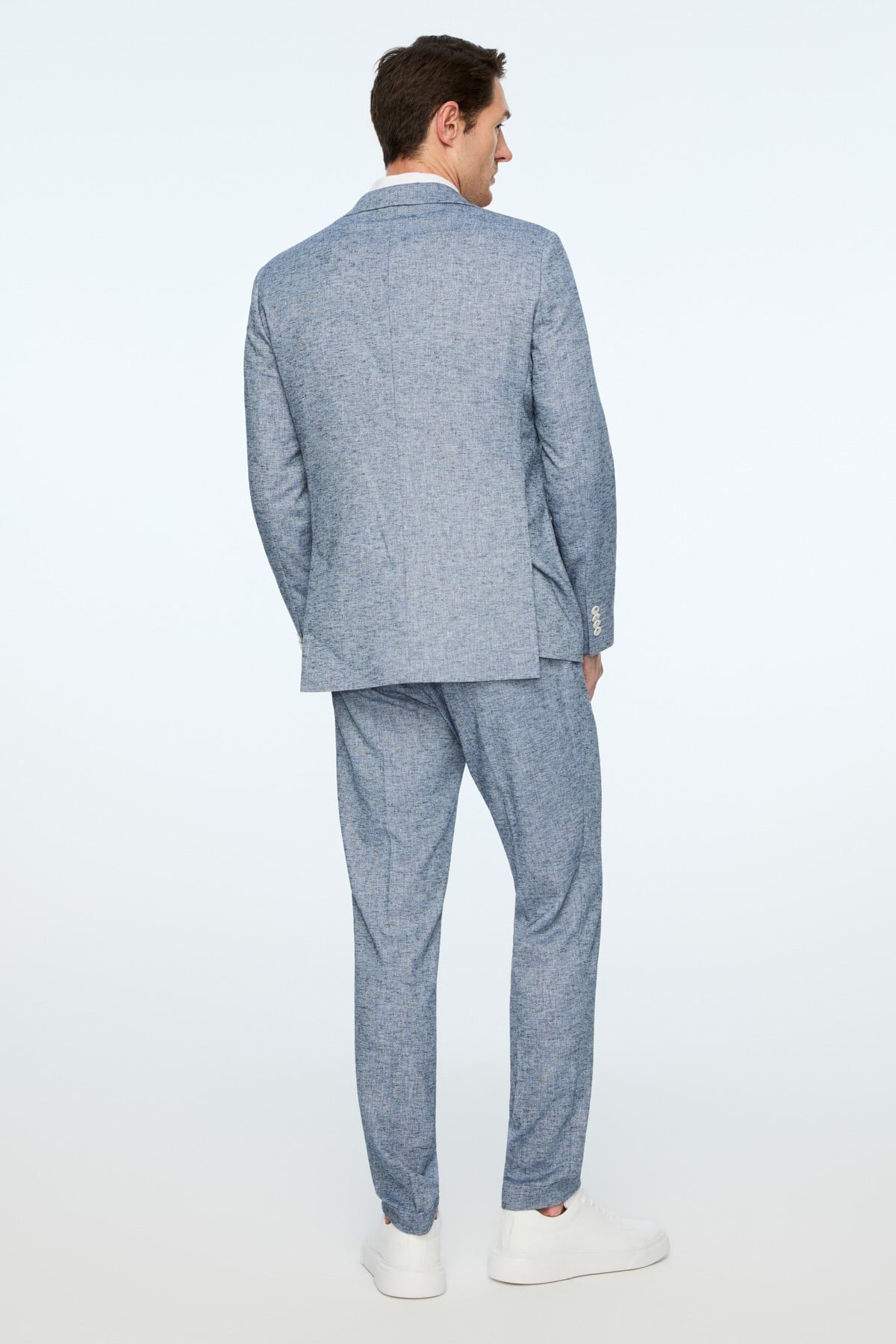 Morven Erkek Lacivert Keten Trend Desenli Slim Fit Mono Yaka Ceket