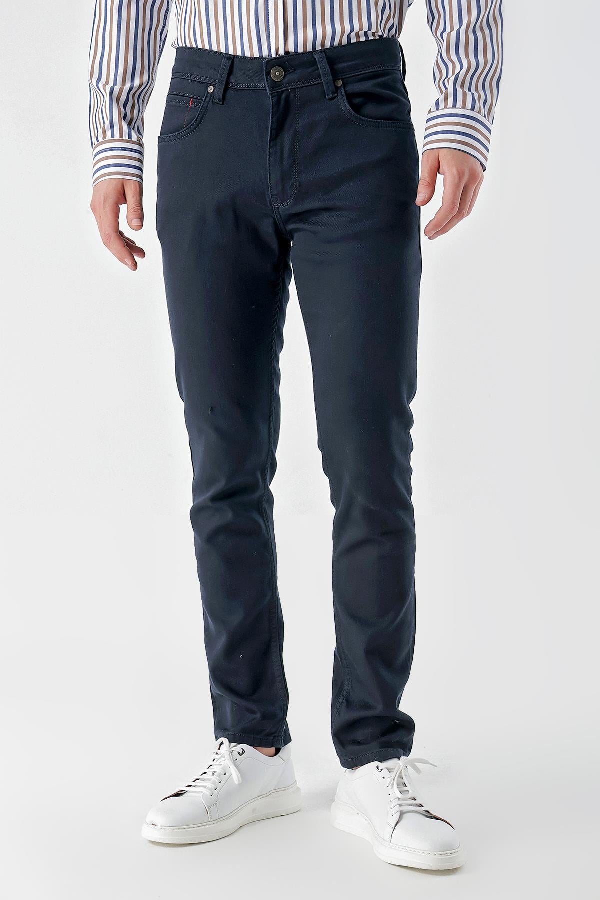 Morven Erkek Lacivert Mevsimlik Pamuk 5 Cep Slim Fit Jean Pantolon