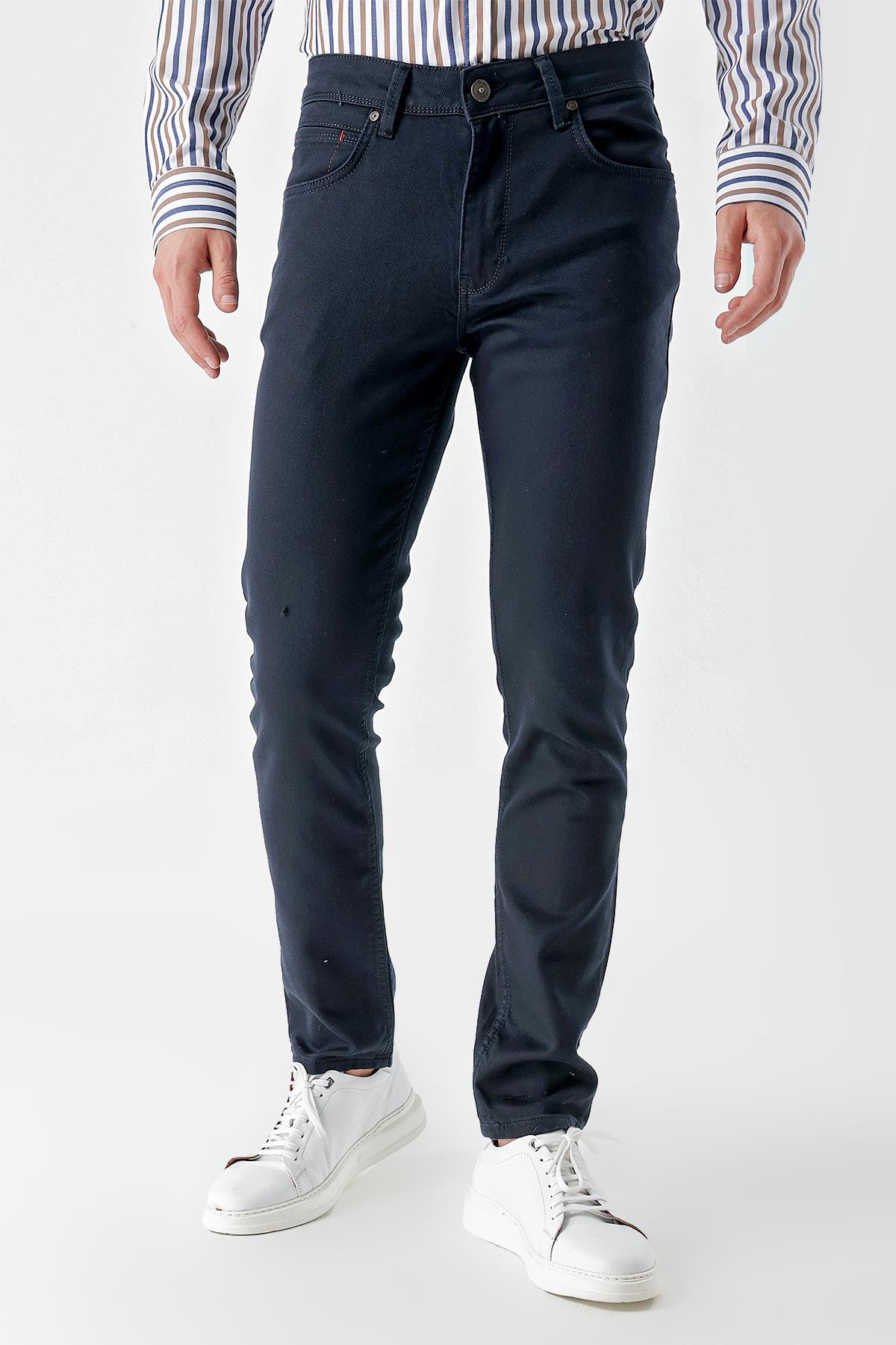 Morven Erkek Lacivert Mevsimlik Pamuk 5 Cep Slim Fit Jean Pantolon