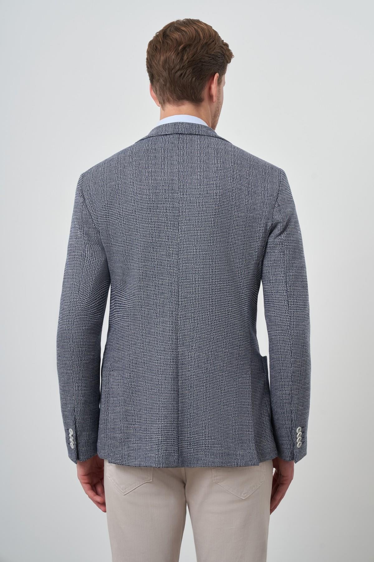 Morven Erkek Lacivert Örme Slim Fit Mono Yaka Ceket