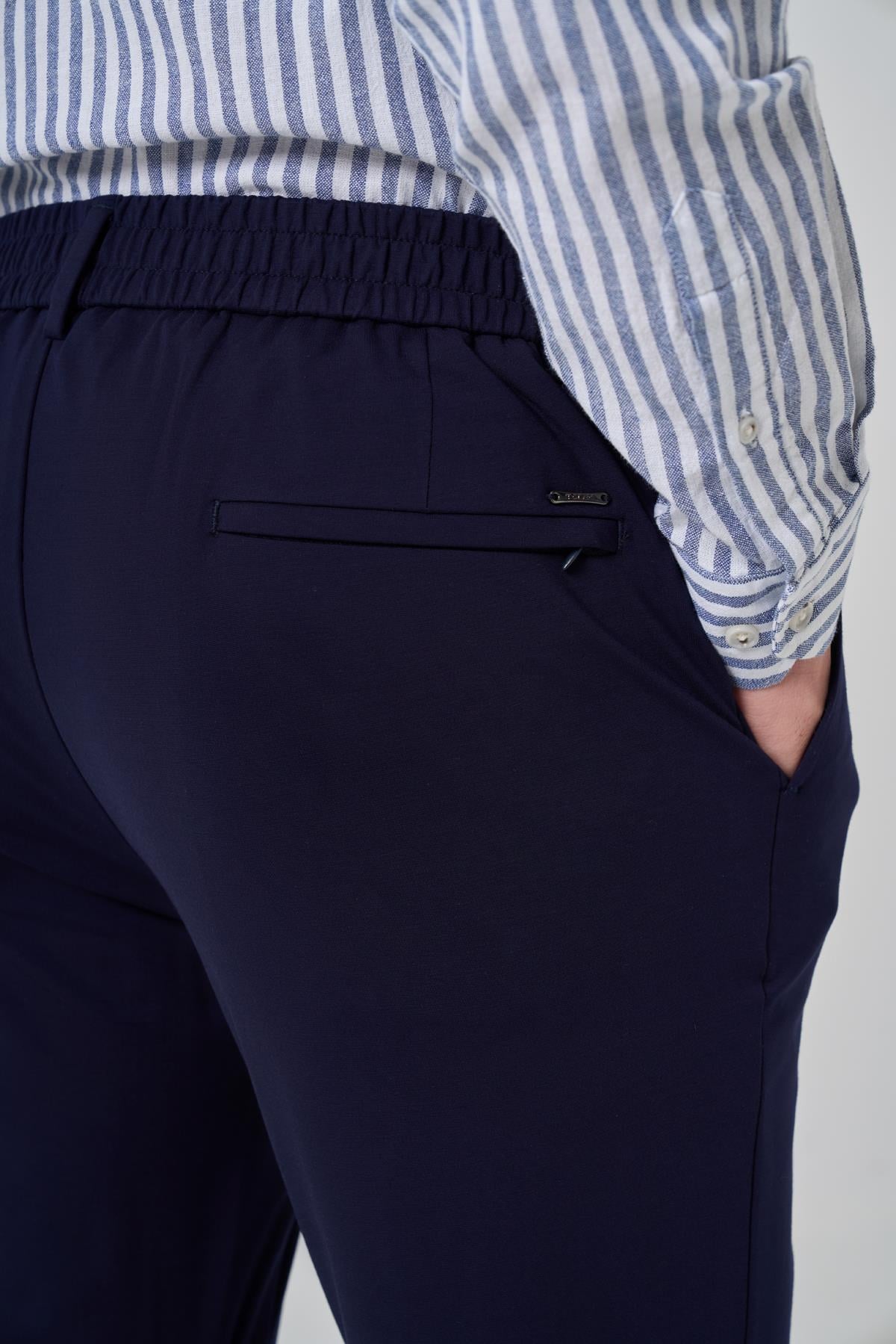 Morven Erkek Lacivert Örme Trend İpli Slim Fit Jogger Pantolon