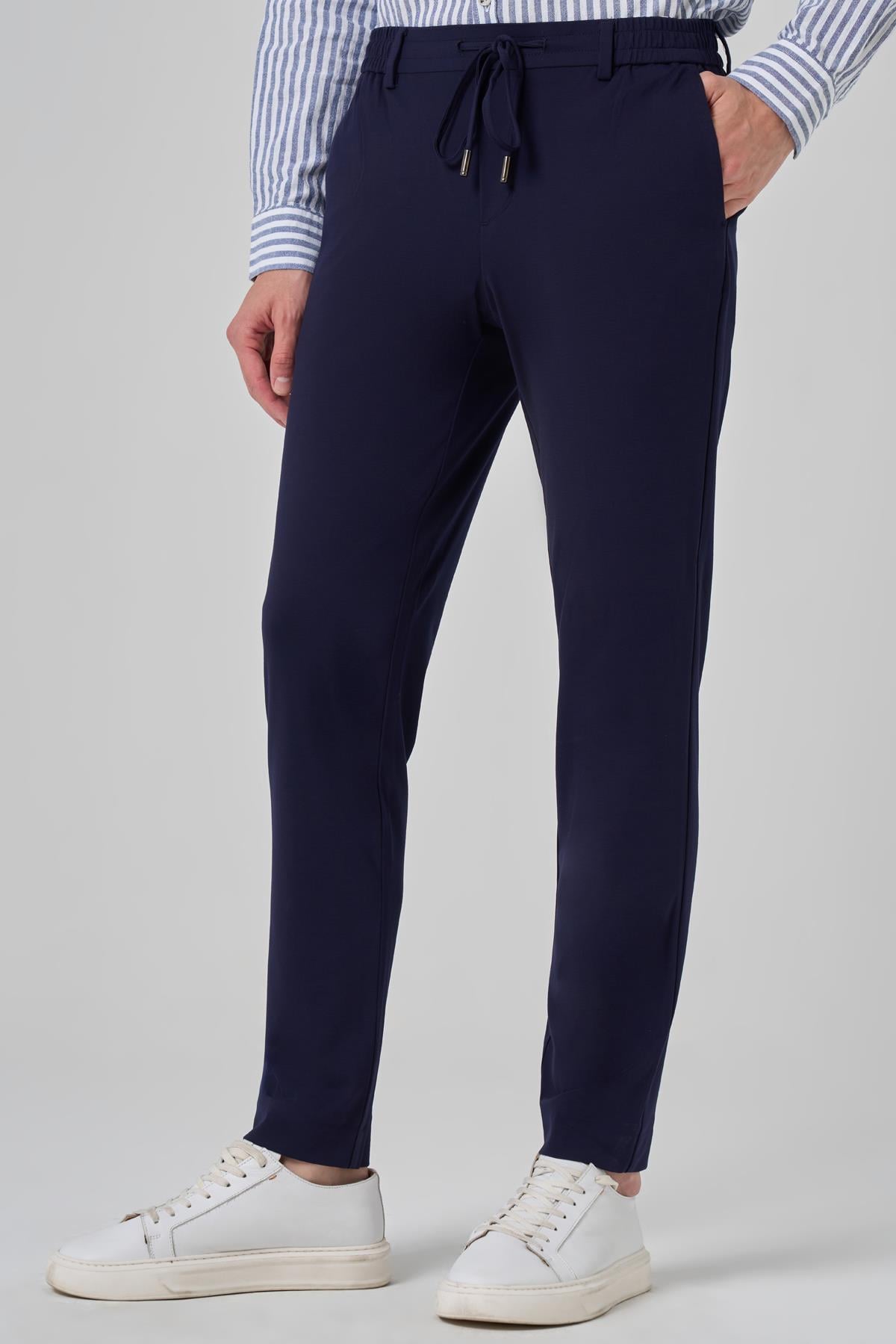 Morven Erkek Lacivert Örme Trend İpli Slim Fit Jogger Pantolon