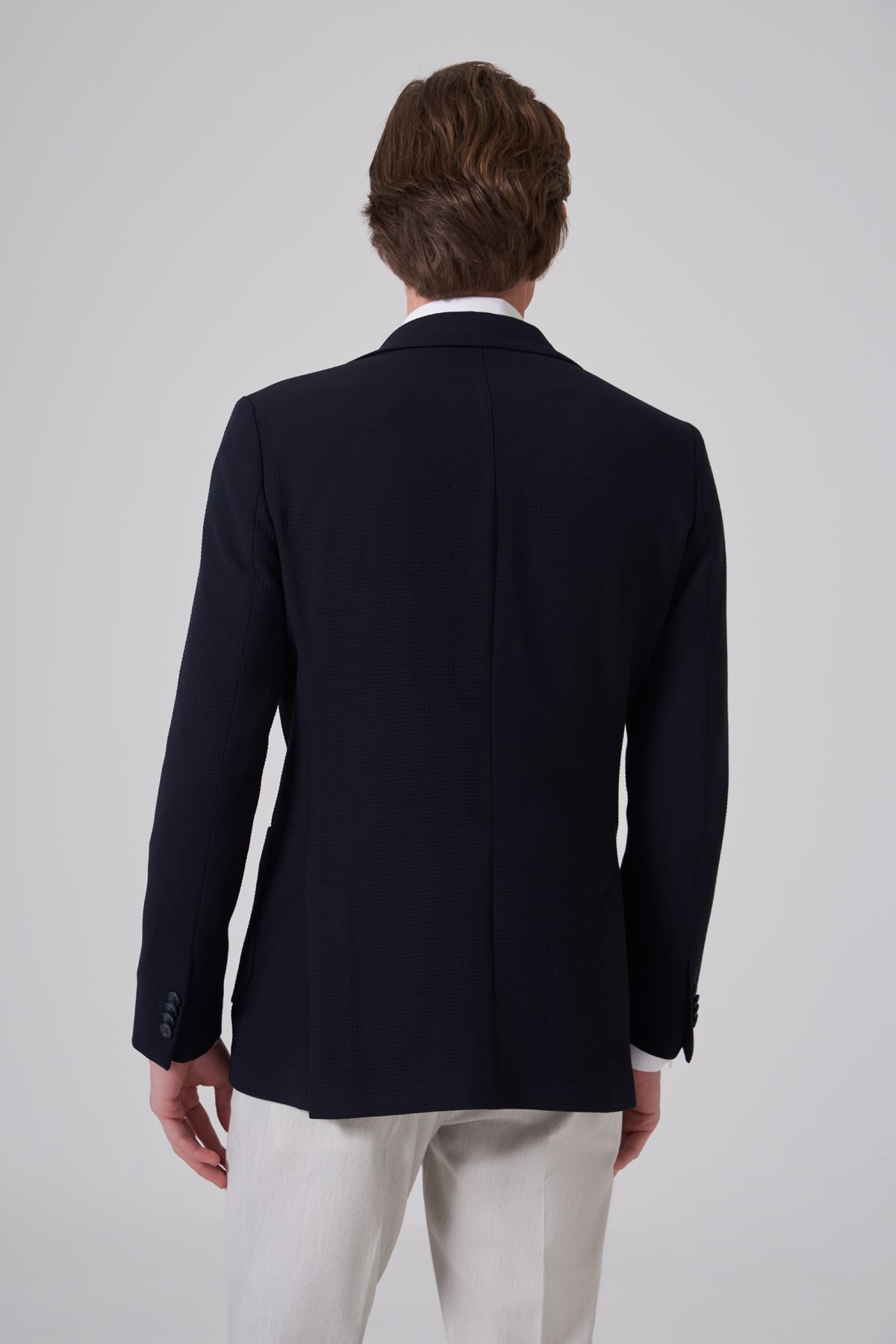 Morven Erkek Lacivert Örme Trend Slim Fit Mono Yaka Ceket