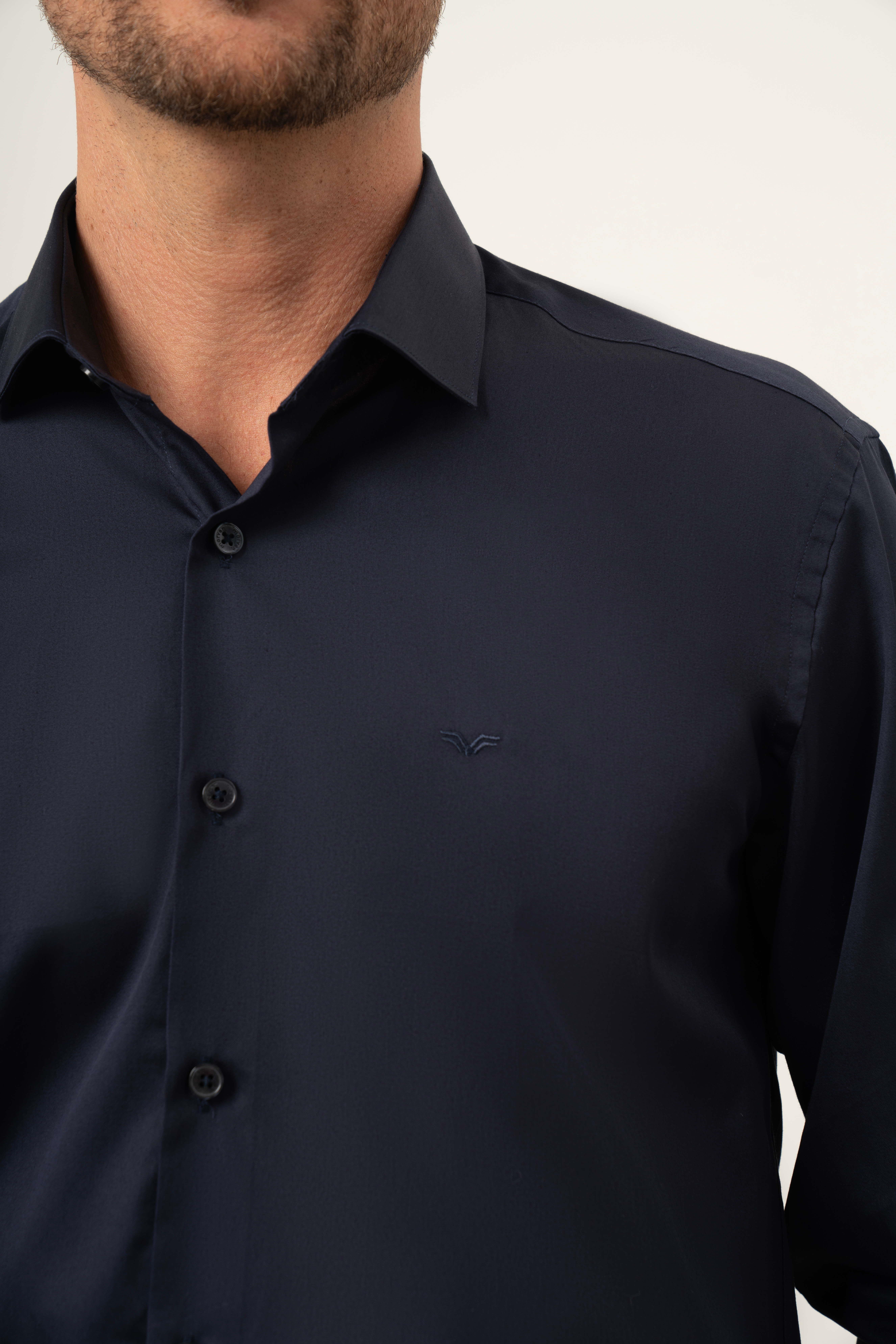 Morven Erkek Lacivert Pamuk Düz Desen İtalyan Yaka Slim Fit Gömlek