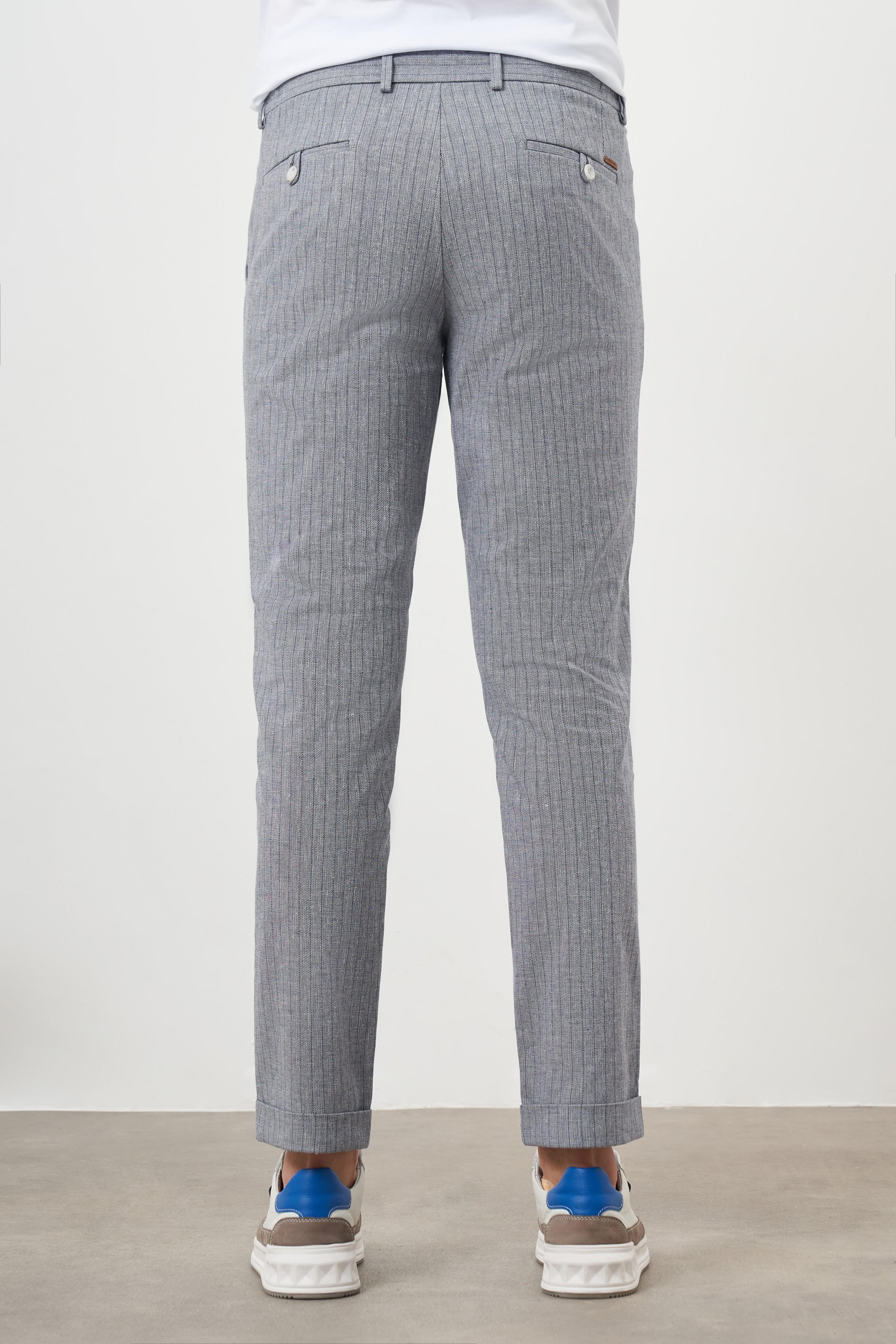 Morven Erkek Lacivert Pamuk Keten Trend İpli Jogger Slim Fit Spor Pantolon