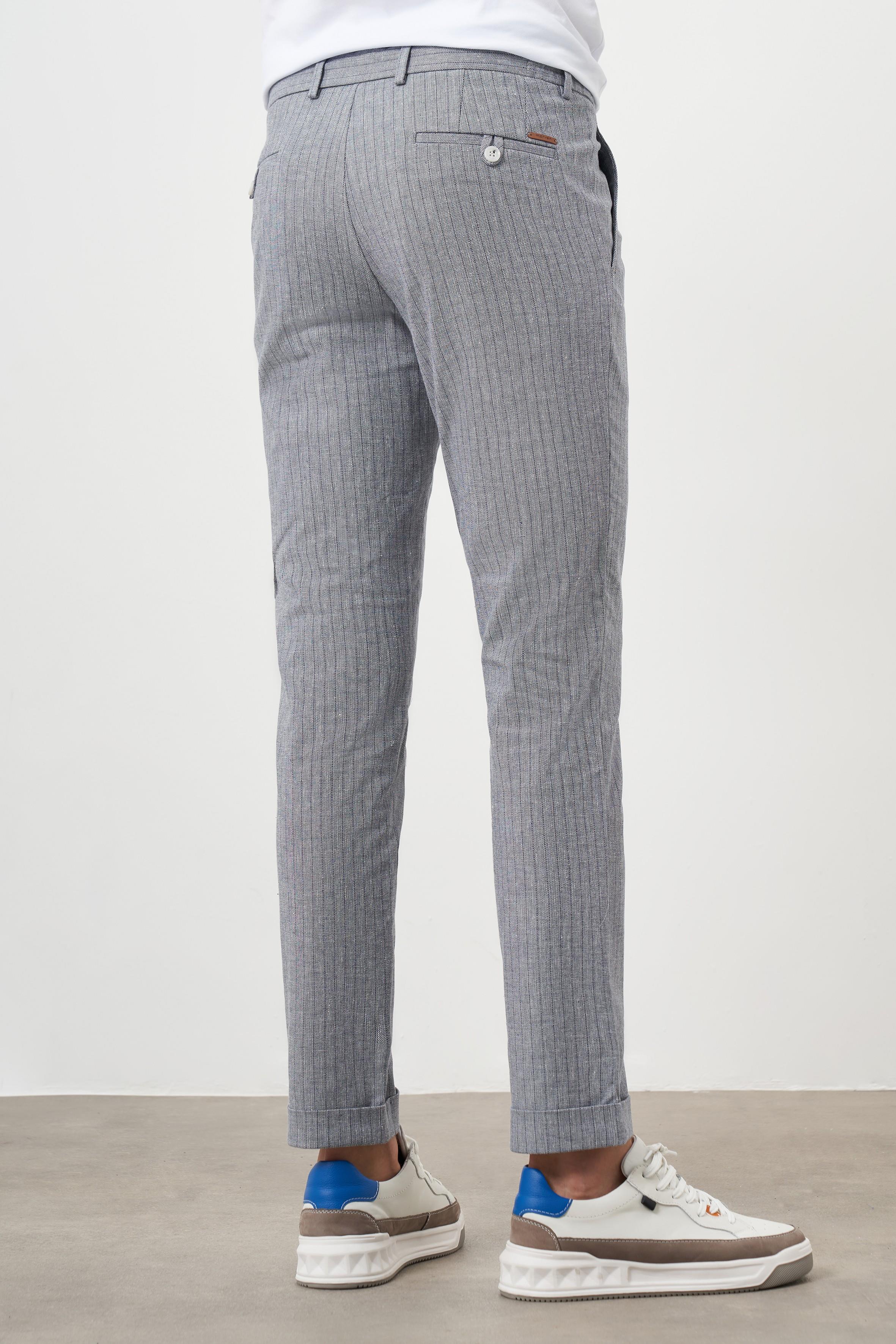 Morven Erkek Lacivert Pamuk Keten Trend İpli Jogger Slim Fit Spor Pantolon