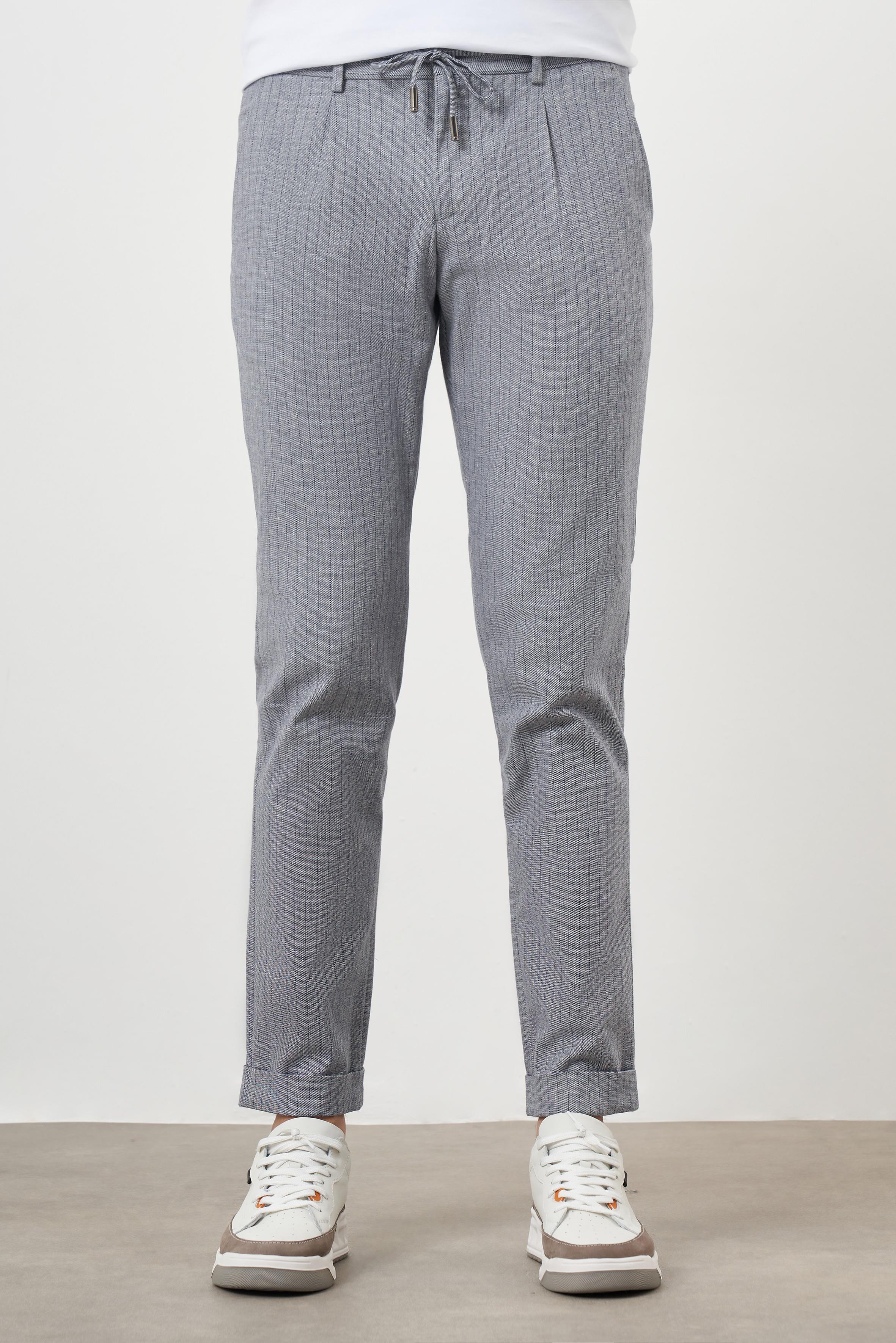 Morven Erkek Lacivert Pamuk Keten Trend İpli Jogger Slim Fit Spor Pantolon