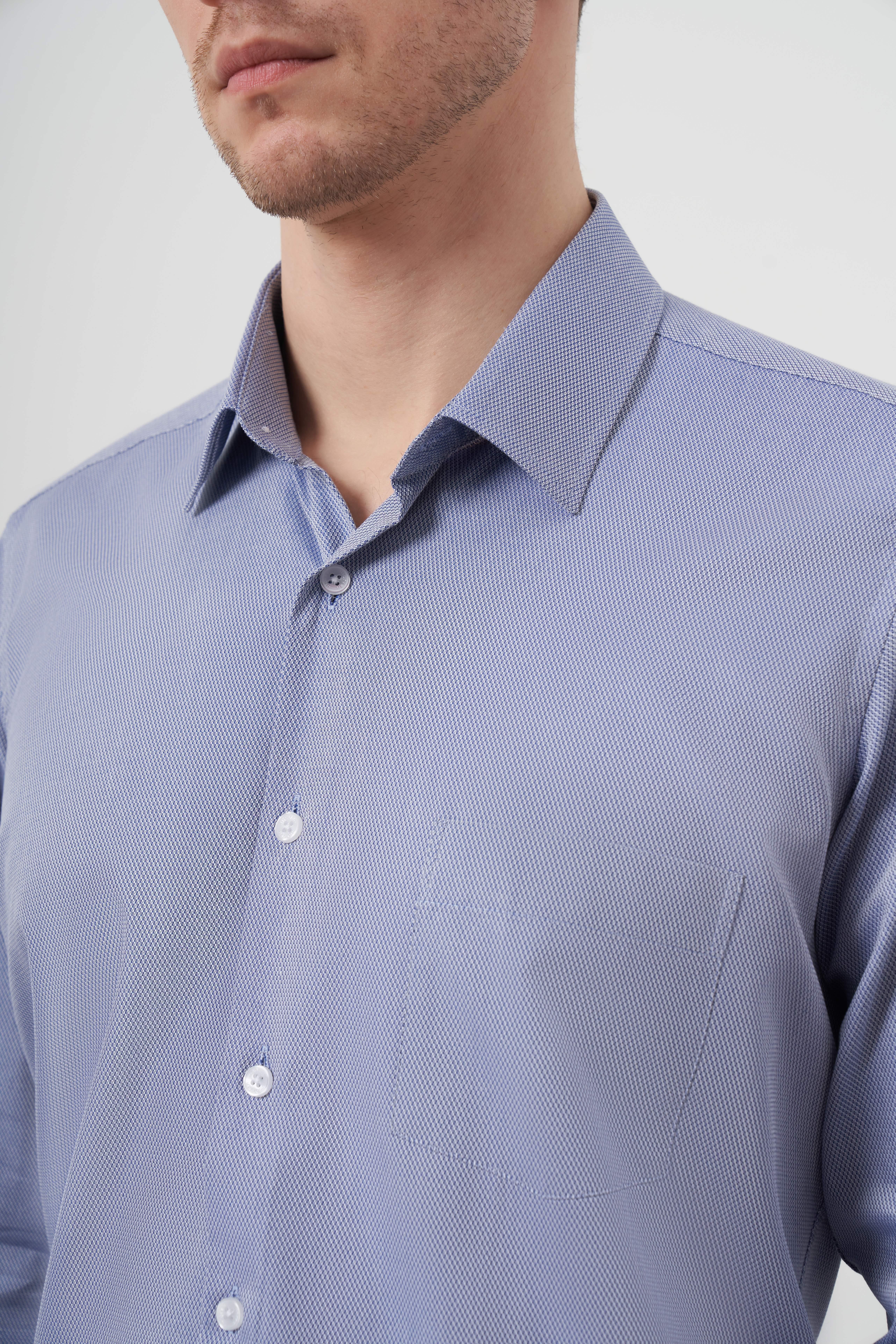 Morven Erkek Lacivert Pamuk Trend Baskılı Desenli Cepli Sert Yaka Regular Fit Gömlek