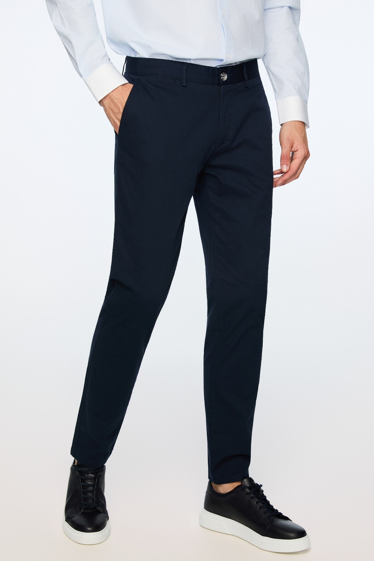 Morven Erkek Lacivert Pamuk Trend Düz Slim Fit Chino Pantolon