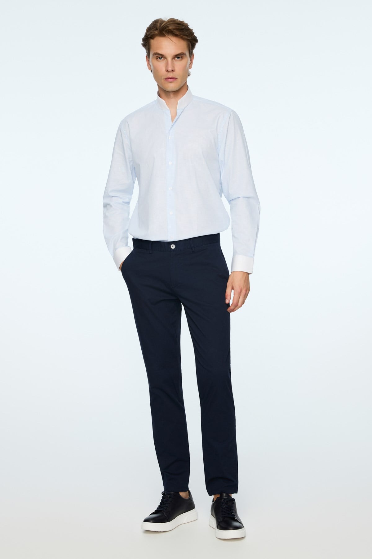 Morven Erkek Lacivert Pamuk Trend Düz Slim Fit Chino Pantolon