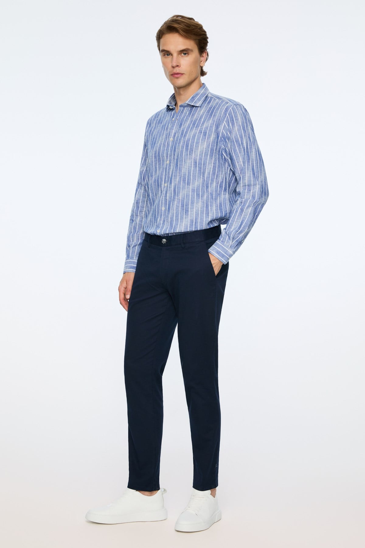 Morven Erkek Lacivert Pamuk Trend Düz Slim Fit Chino Pantolon