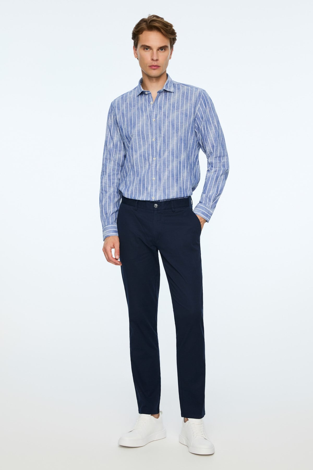 Morven Erkek Lacivert Pamuk Trend Düz Slim Fit Chino Pantolon