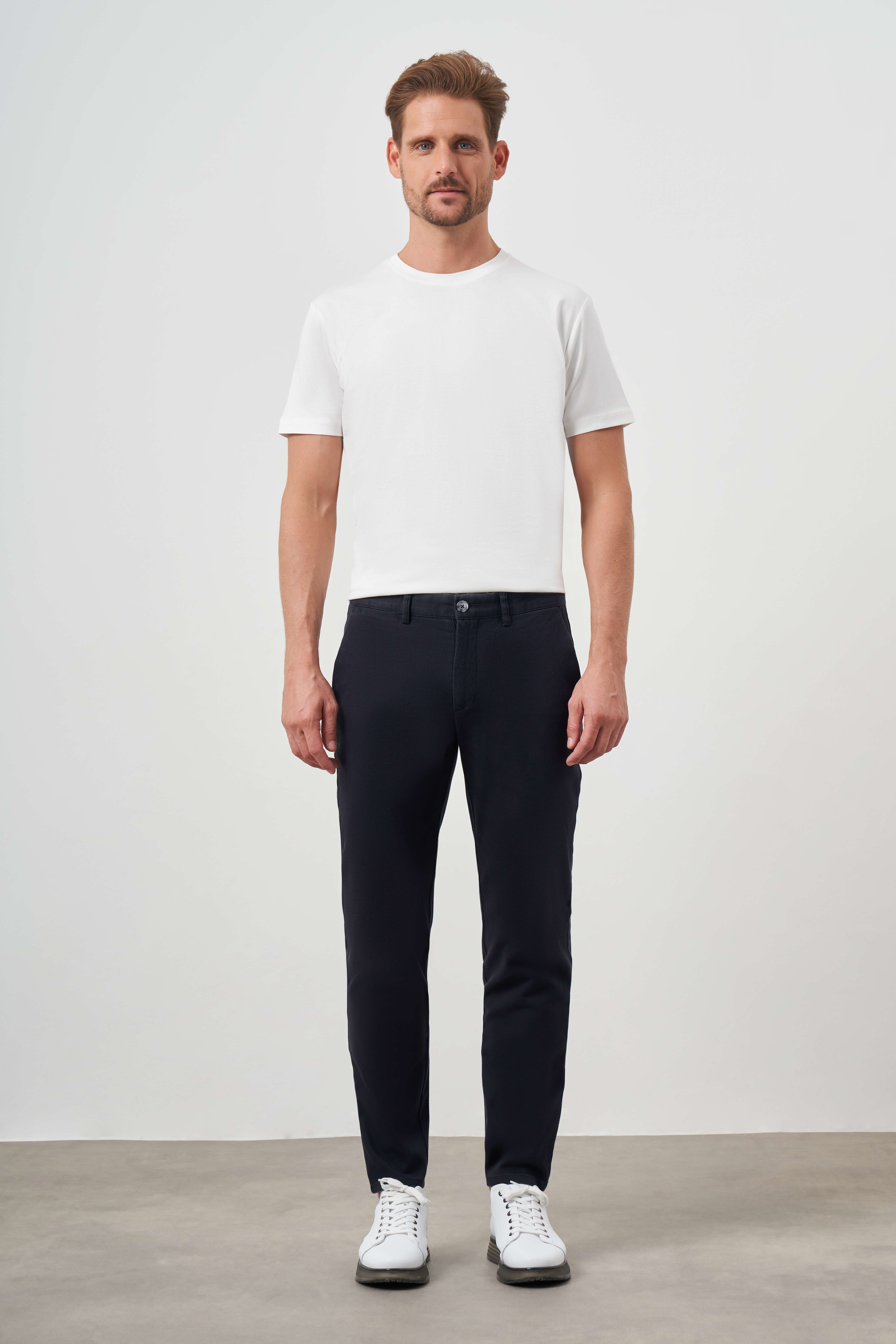 Morven Erkek Lacivert Pamuk Yan Cep Slim Fit Chino Pantolon